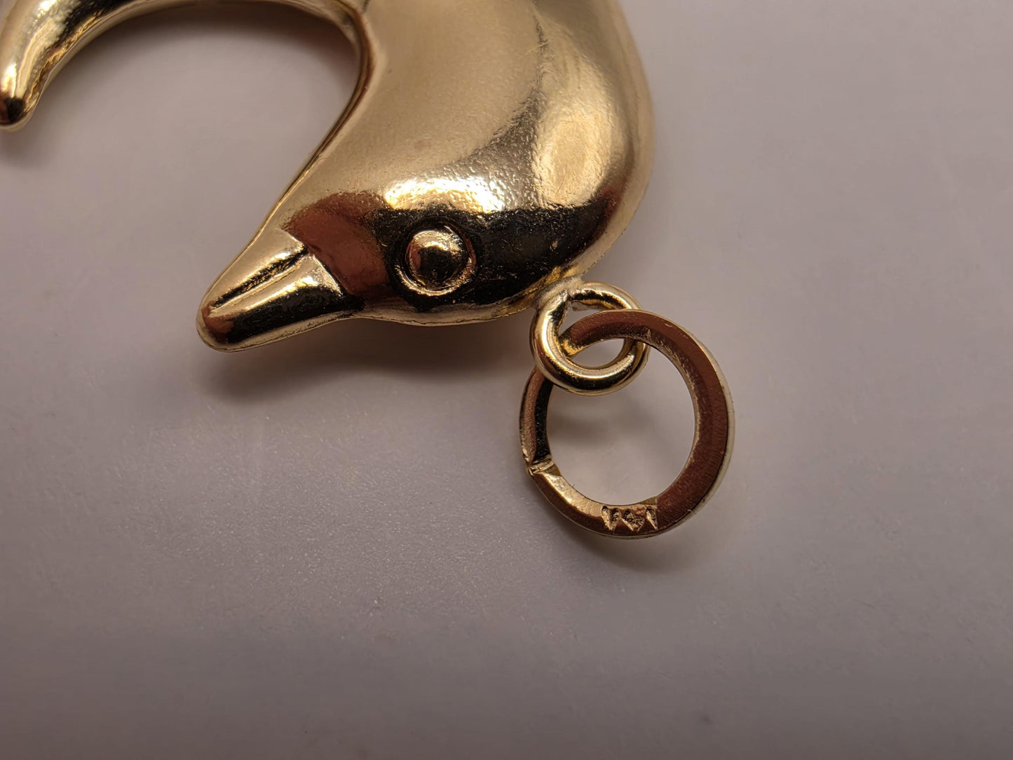 14K Yellow Gold Dolphin Pendant Hollow Laser Cut Sea Animal Charm Ocean Beach Nautical Jewelry Gift for Her Marine Life Small Necklace Charm