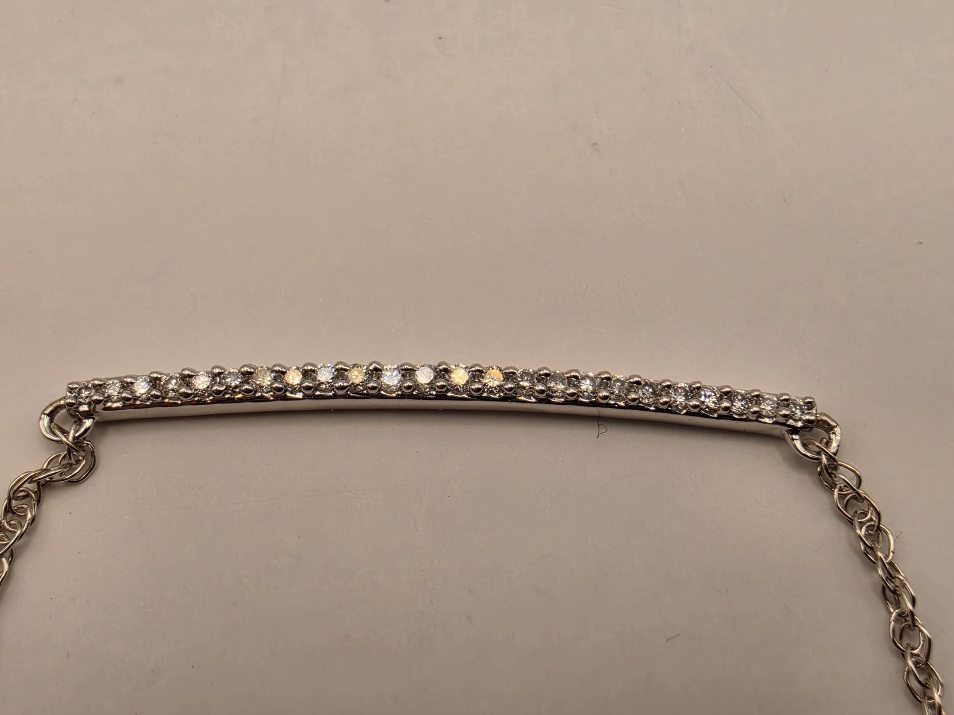 14K White Gold Natural Diamond Bar Necklace Long Pave Horizontal Bar Pendant Layering Minimalist Jewelry Gift for Her Dainty Everyday 19"