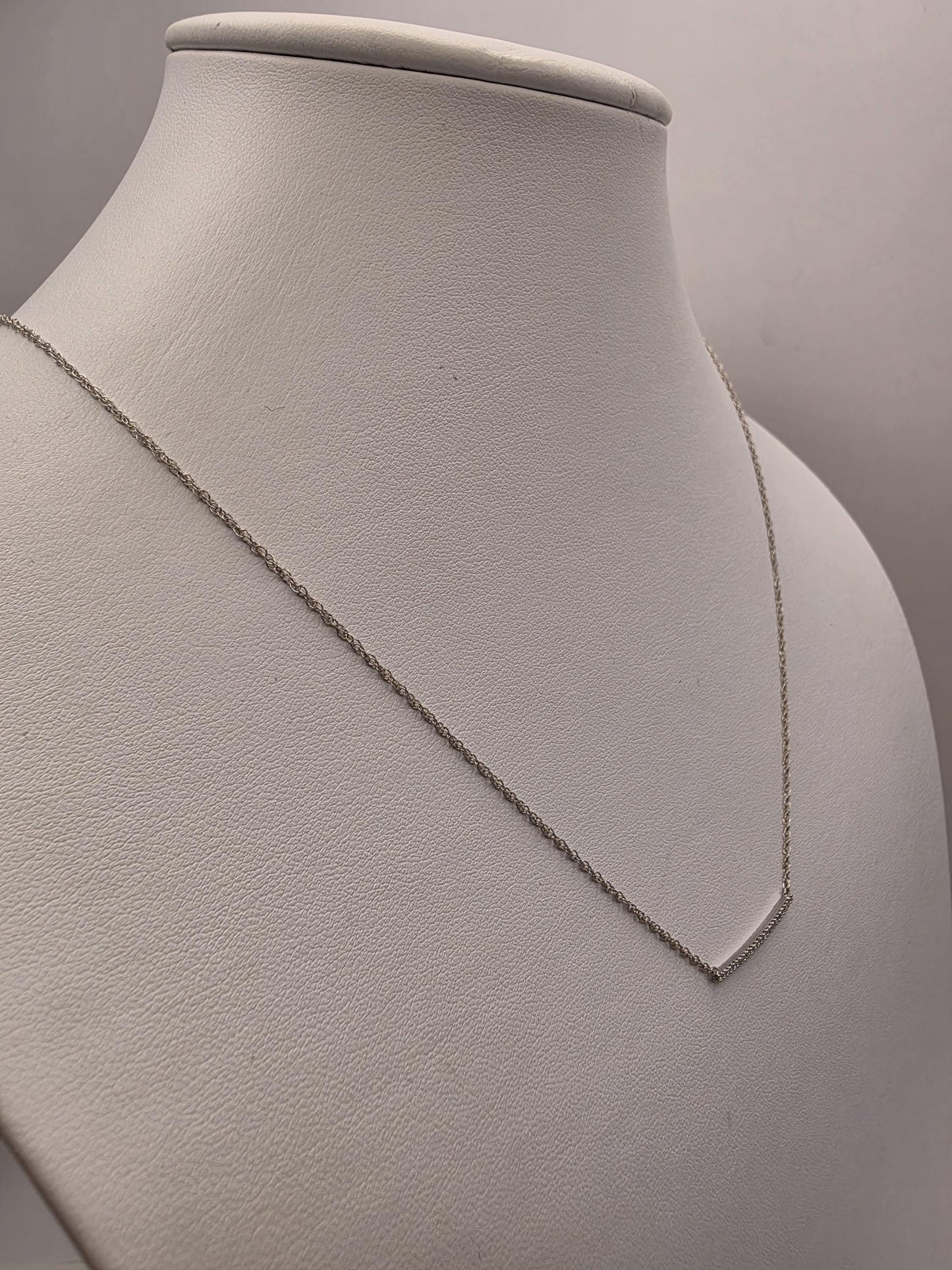 14K White Gold Natural Diamond Bar Necklace Long Pave Horizontal Bar Pendant Layering Minimalist Jewelry Gift for Her Dainty Everyday 19"