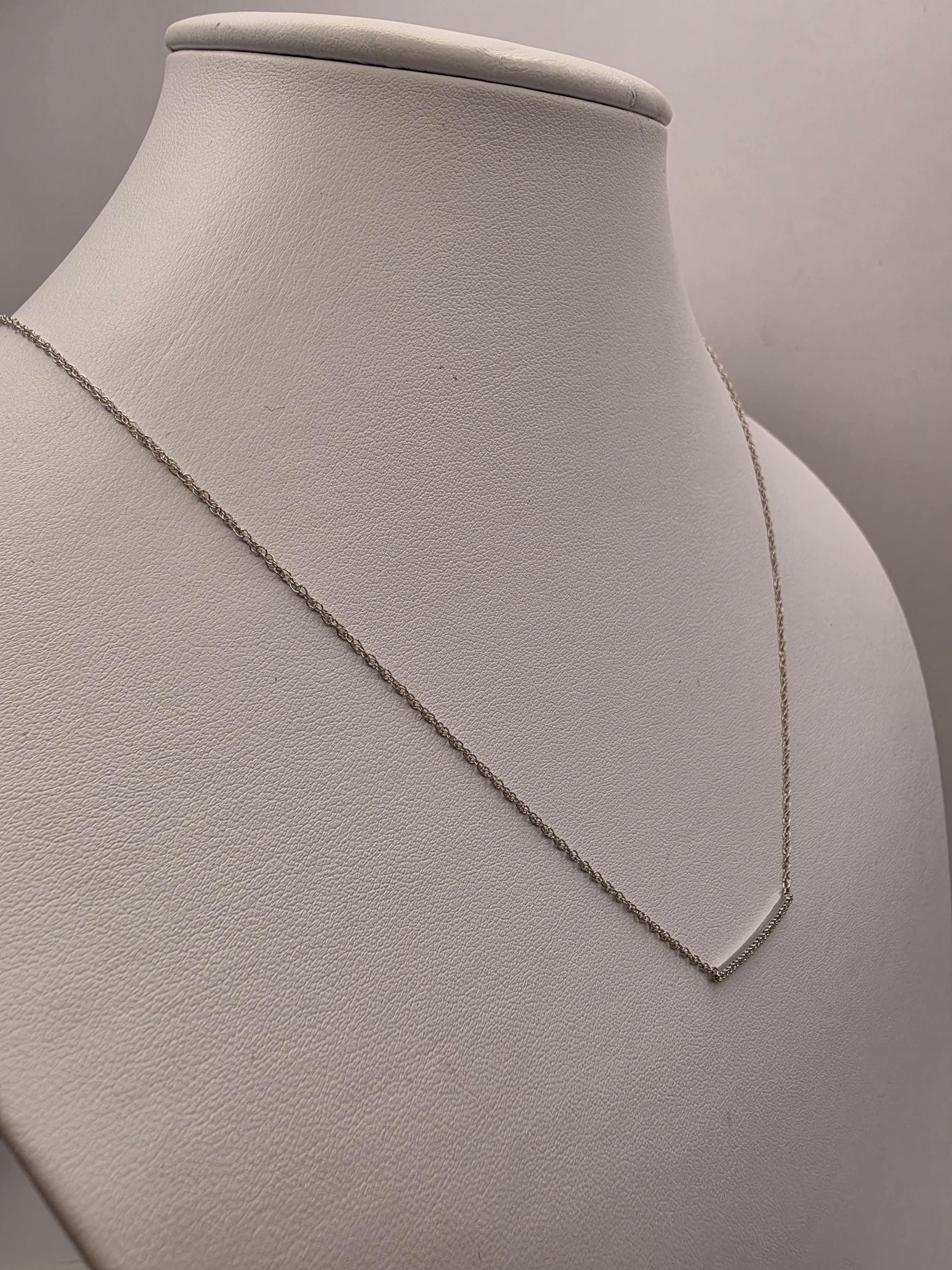 14K White Gold Natural Diamond Bar Necklace Long Pave Horizontal Bar Pendant Layering Minimalist Jewelry Gift for Her Dainty Everyday 19"