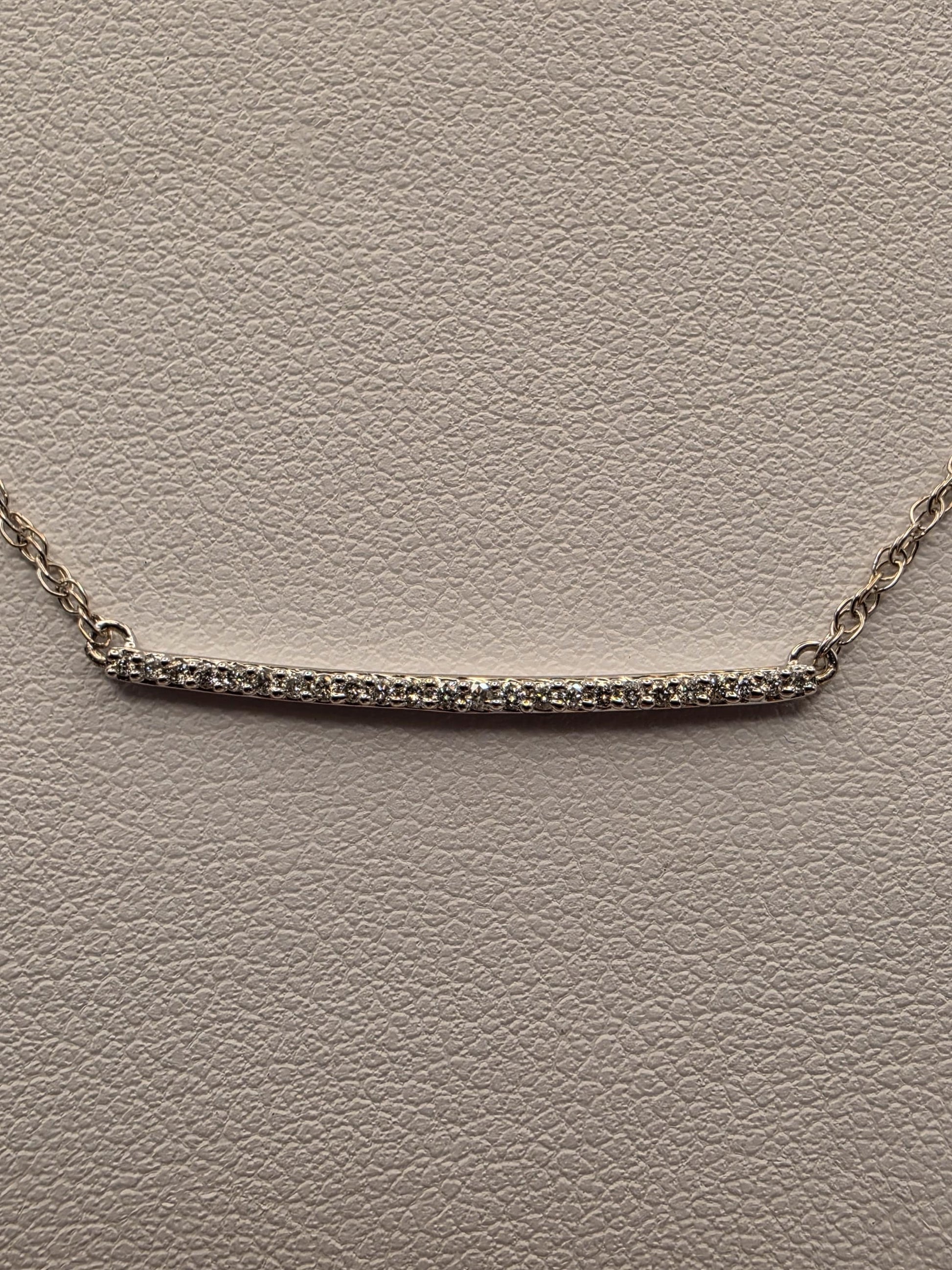 14K White Gold Natural Diamond Bar Necklace Long Pave Horizontal Bar Pendant Layering Minimalist Jewelry Gift for Her Dainty Everyday 19"