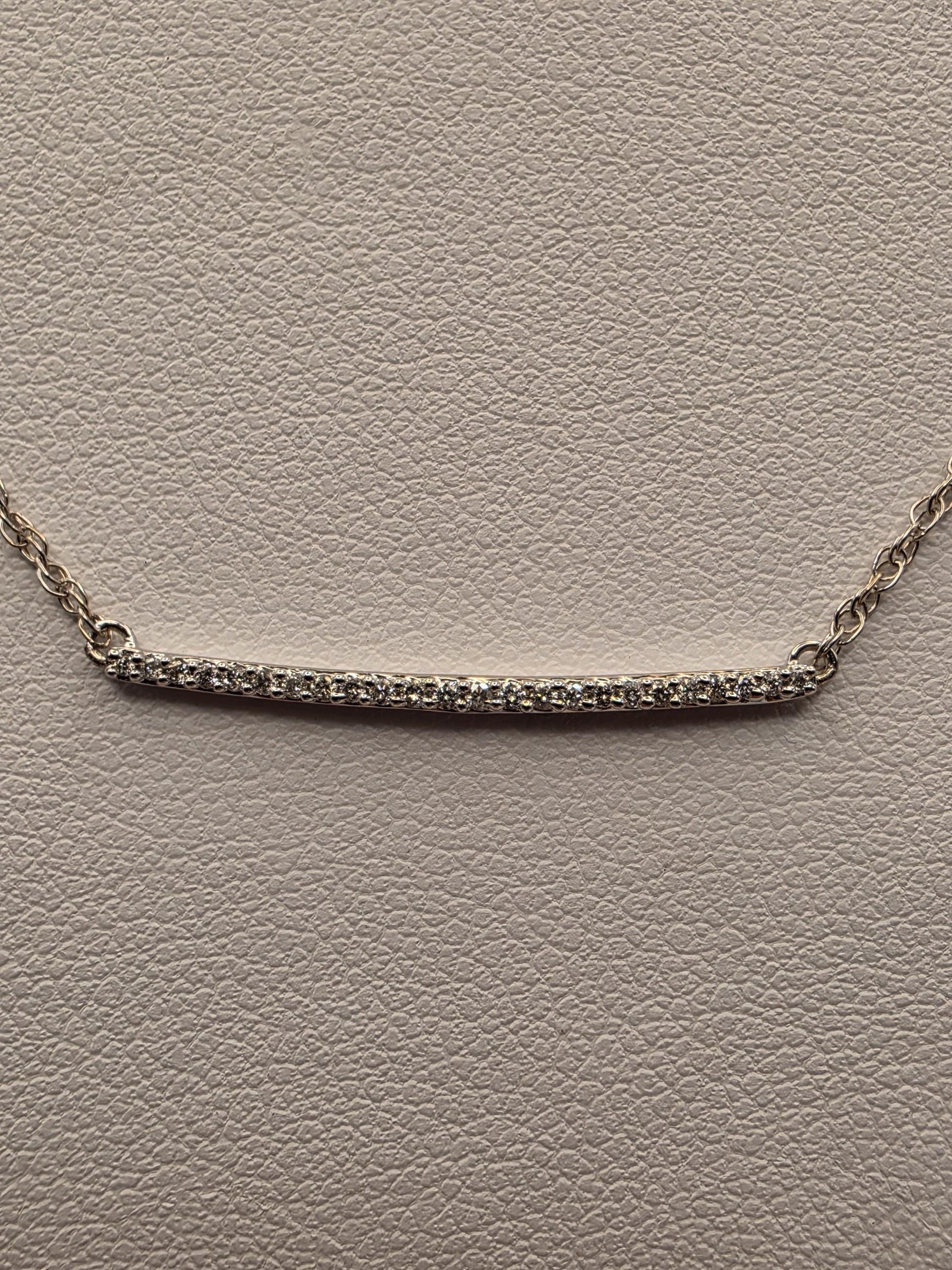 14K White Gold Natural Diamond Bar Necklace Long Pave Horizontal Bar Pendant Layering Minimalist Jewelry Gift for Her Dainty Everyday 19"