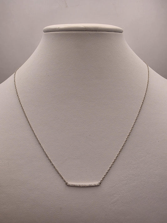 14K White Gold Natural Diamond Bar Necklace Long Pave Horizontal Bar Pendant Layering Minimalist Jewelry Gift for Her Dainty Everyday 19"