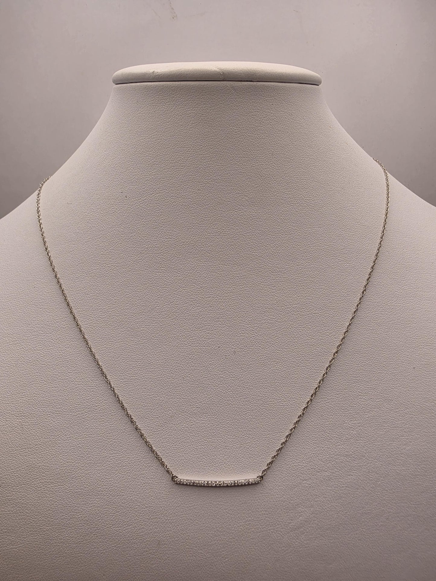 14K White Gold Natural Diamond Bar Necklace Long Pave Horizontal Bar Pendant Layering Minimalist Jewelry Gift for Her Dainty Everyday 19"