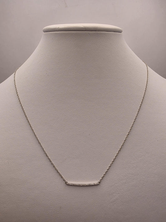 14K White Gold Natural Diamond Bar Necklace Long Pave Horizontal Bar Pendant Layering Minimalist Jewelry Gift for Her Dainty Everyday 19"