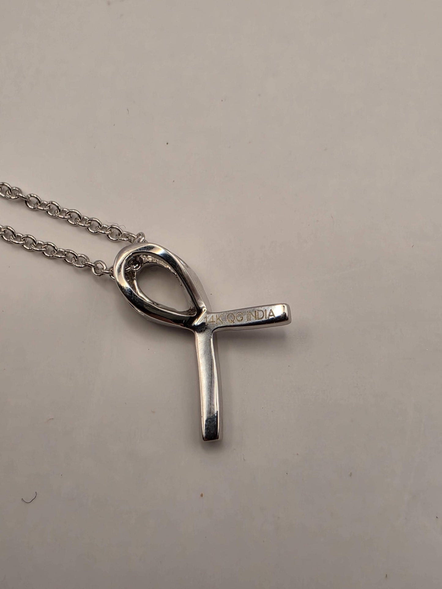 14K White Gold Diamond Awareness Ribbon Necklace Pave Ribbon Pendant Hope Support Survivor Jewelry Meaningful Gift Dainty Everyday 18 Inch