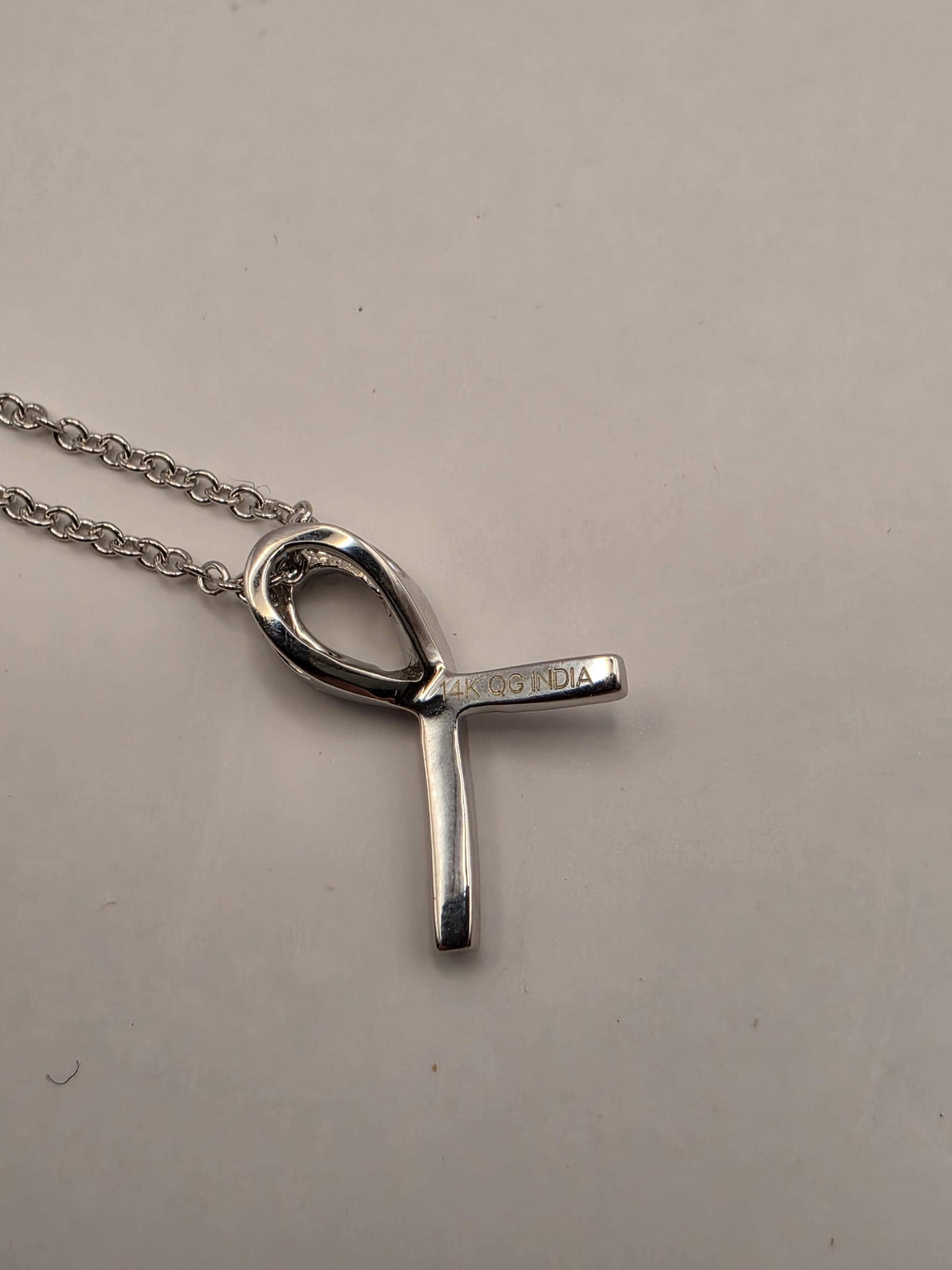 14K White Gold Diamond Awareness Ribbon Necklace Pave Ribbon Pendant Hope Support Survivor Jewelry Meaningful Gift Dainty Everyday 18 Inch