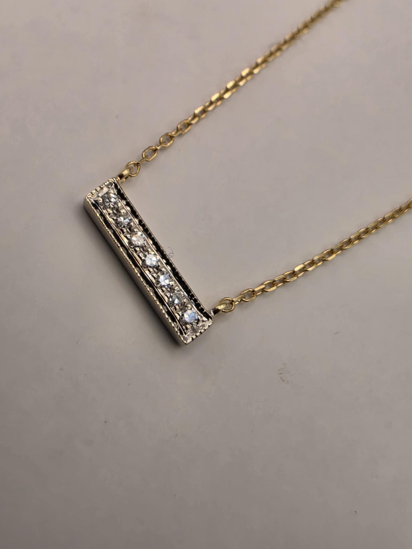 14K Yellow Gold Diamond Bar Necklace Petite Pave Horizontal Bar Pendant Dainty Layering Minimalist Jewelry Gift for Her Everyday 16 Inch