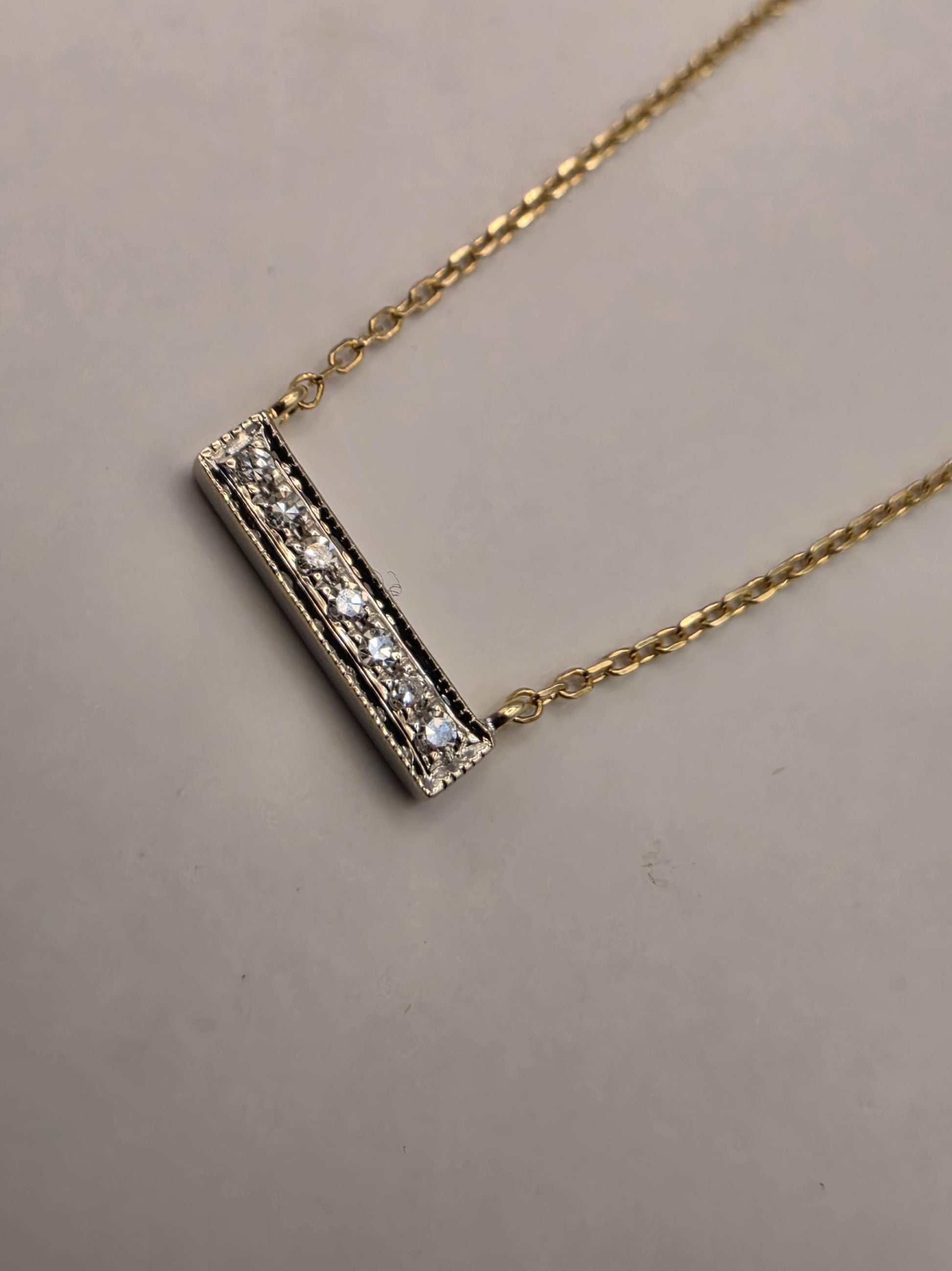 14K Yellow Gold Diamond Bar Necklace Petite Pave Horizontal Bar Pendant Dainty Layering Minimalist Jewelry Gift for Her Everyday 16 Inch