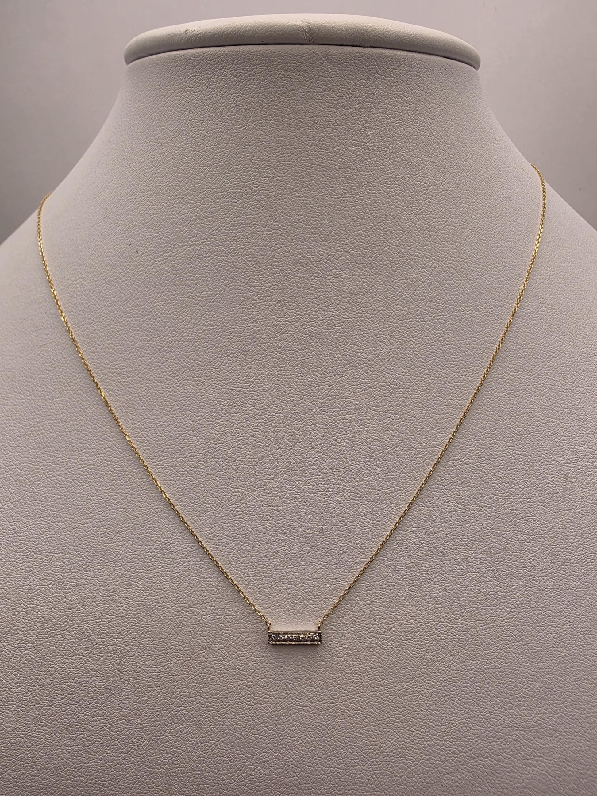 14K Yellow Gold Diamond Bar Necklace Petite Pave Horizontal Bar Pendant Dainty Layering Minimalist Jewelry Gift for Her Everyday 16 Inch