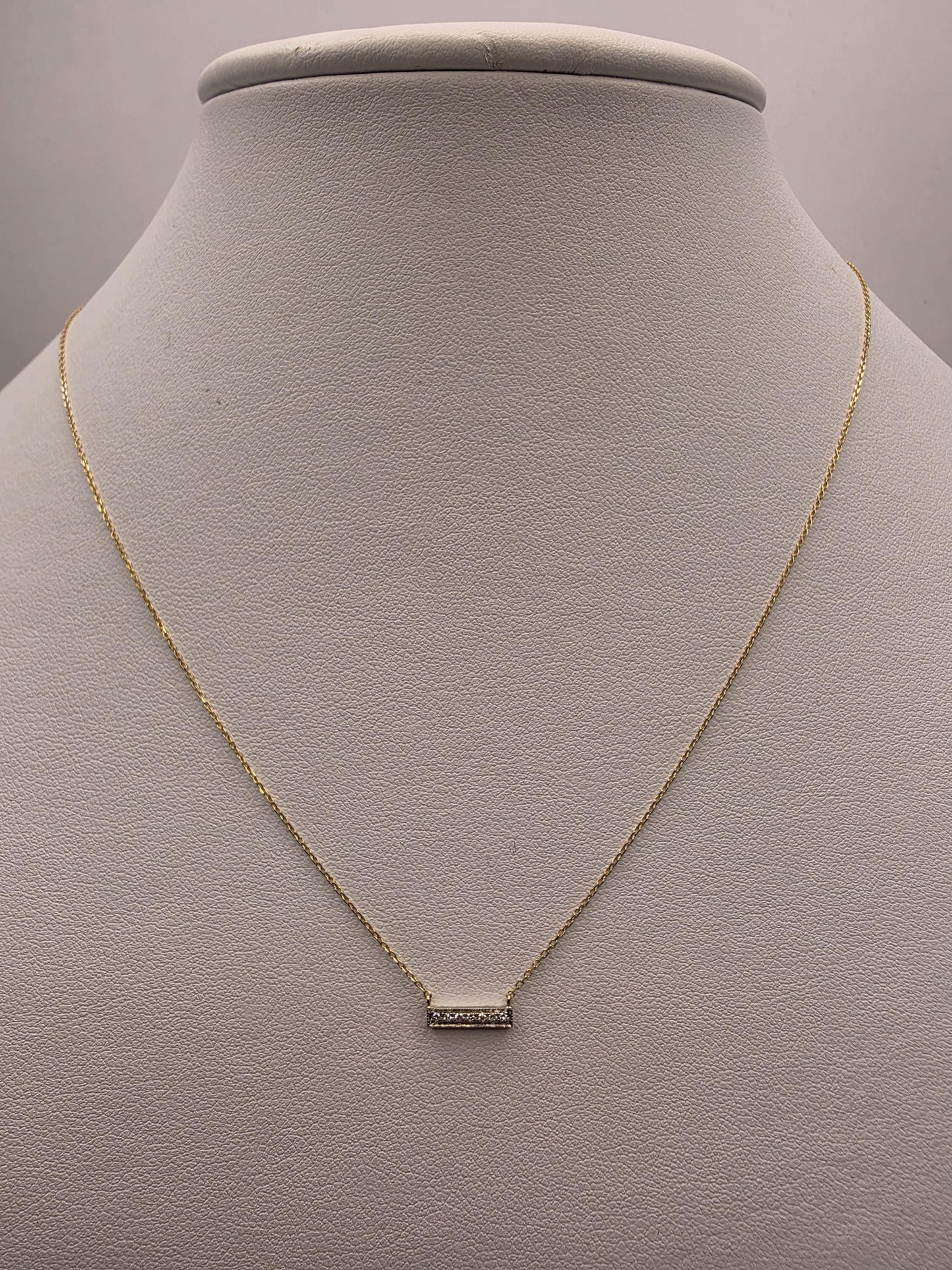 14K Yellow Gold Diamond Bar Necklace Petite Pave Horizontal Bar Pendant Dainty Layering Minimalist Jewelry Gift for Her Everyday 16 Inch