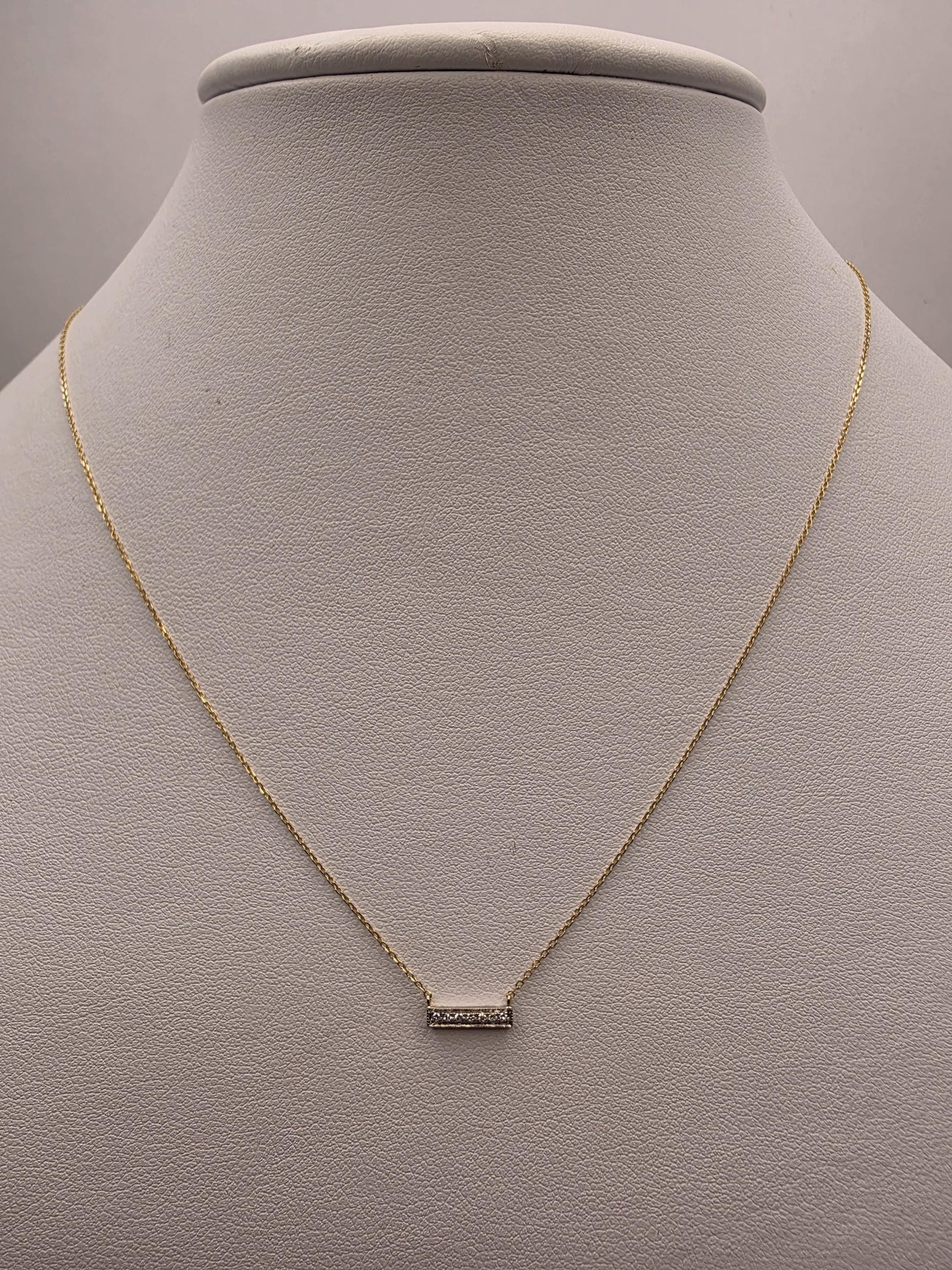 14K Yellow Gold Diamond Bar Necklace Petite Pave Horizontal Bar Pendant Dainty Layering Minimalist Jewelry Gift for Her Everyday 16 Inch