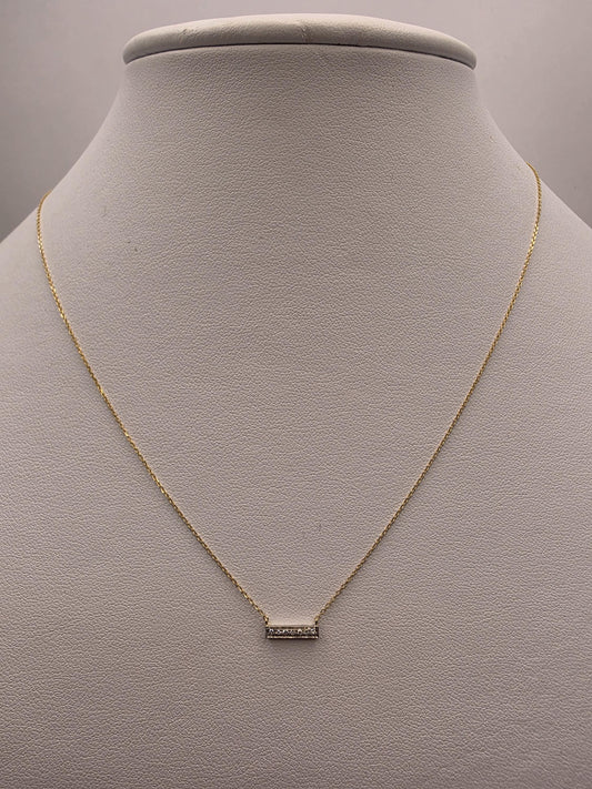 14K Yellow Gold Diamond Bar Necklace Petite Pave Horizontal Bar Pendant Dainty Layering Minimalist Jewelry Gift for Her Everyday 16 Inch