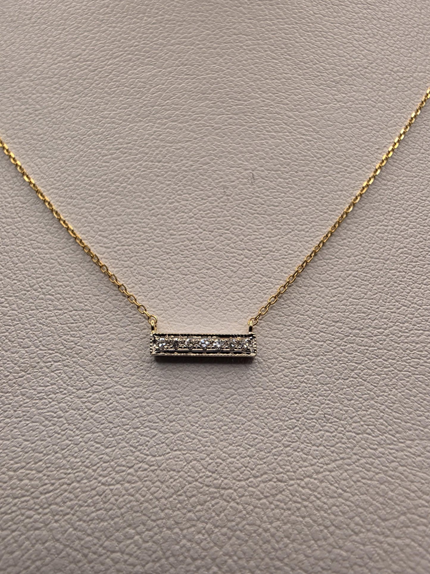 14K Yellow Gold Diamond Bar Necklace Petite Pave Horizontal Bar Pendant Dainty Layering Minimalist Jewelry Gift for Her Everyday 16 Inch