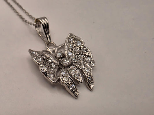 14K White Gold Diamond Butterfly Necklace 0.25 CTW Round Natural Diamond Pave Butterfly Pendant Fine Jewelry Gift for Her Sparkle 18 Inch