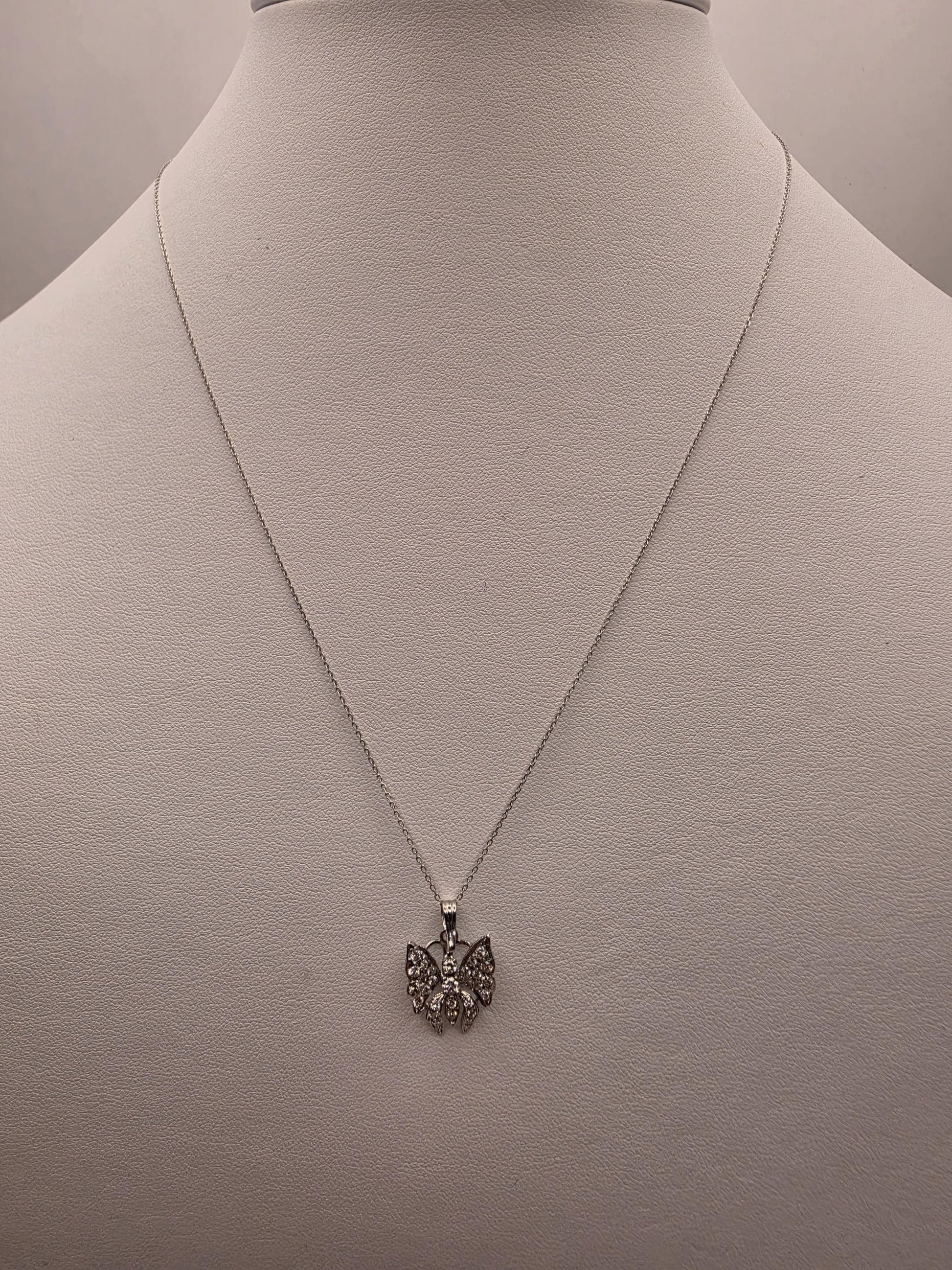 14K White Gold Diamond Butterfly Necklace 0.25 CTW Round Natural Diamond Pave Butterfly Pendant Fine Jewelry Gift for Her Sparkle 18 Inch