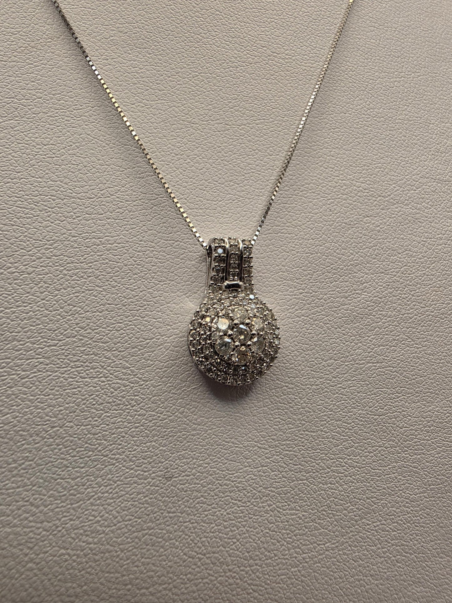 10K White Gold Pave Diamond Ball Necklace Round Natural Diamond Sphere Orb Pendant Fine Jewelry Gift for Her Sparkle 3D Ball 18 Inch