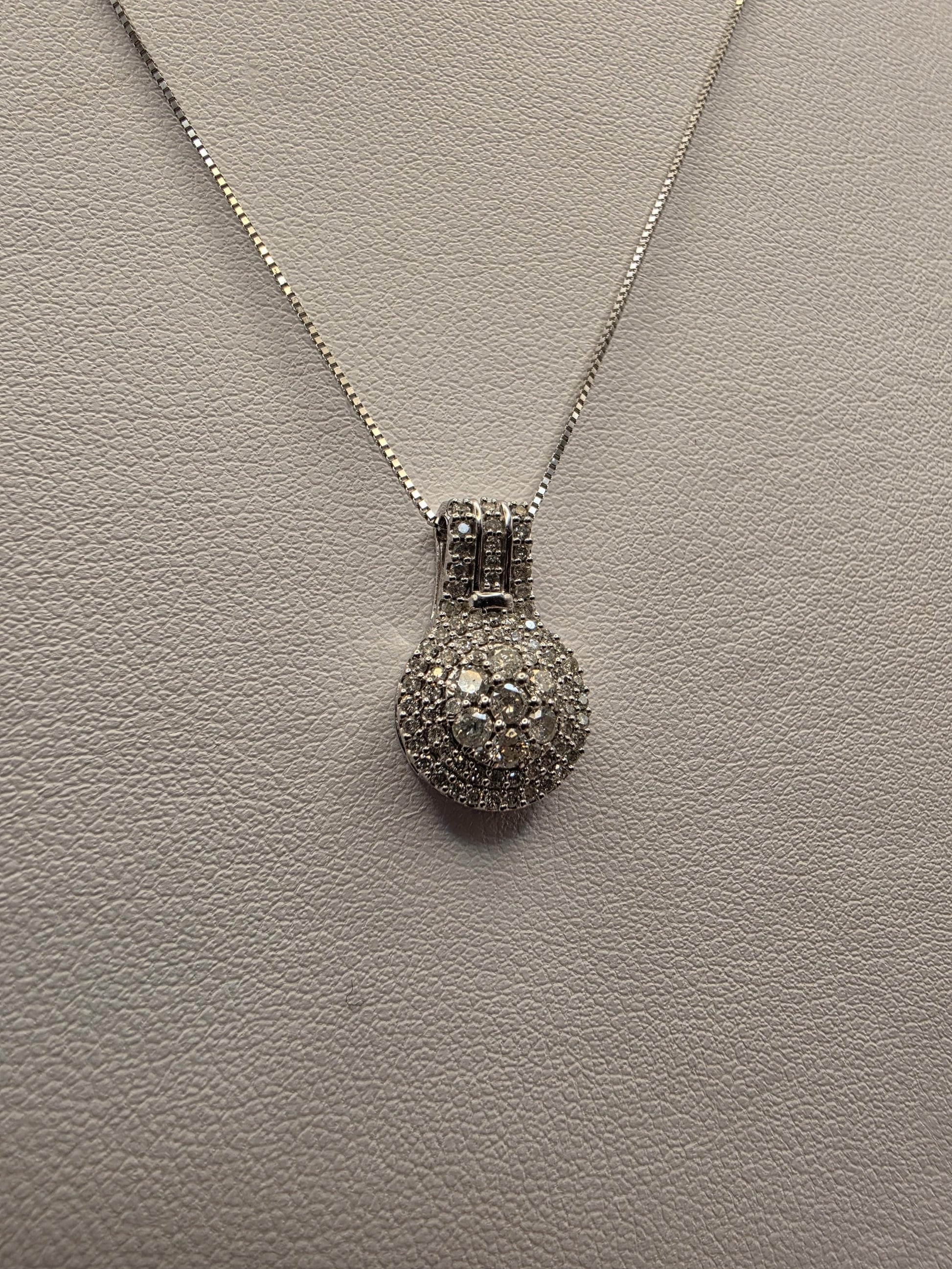 10K White Gold Pave Diamond Ball Necklace Round Natural Diamond Sphere Orb Pendant Fine Jewelry Gift for Her Sparkle 3D Ball 18 Inch