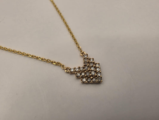 10K Yellow Gold Diamond Chevron Necklace Natural Pave Diamond Geometric V Pendant Dainty 19 Inch Gift for Her