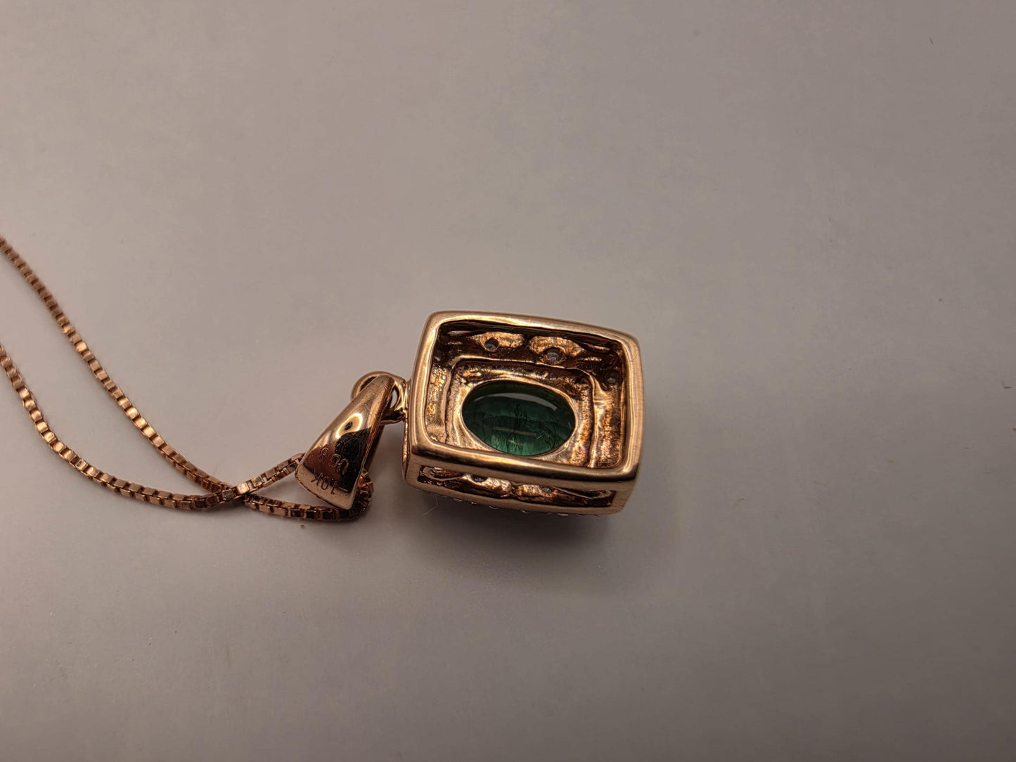 10K Rose Gold Emerald Diamond Halo Necklace Natural Emerald Pendant Green Gemstone May Birthstone Gift for Her Fine Jewelry 18 Inch