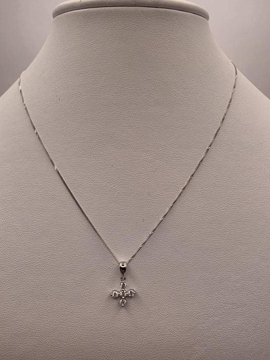 18K White Gold Diamond Cross Necklace 0.26 CTW Round Natural Diamond Cross Pendant Faith Christian Fine Jewelry Gift for Her 16 Inch