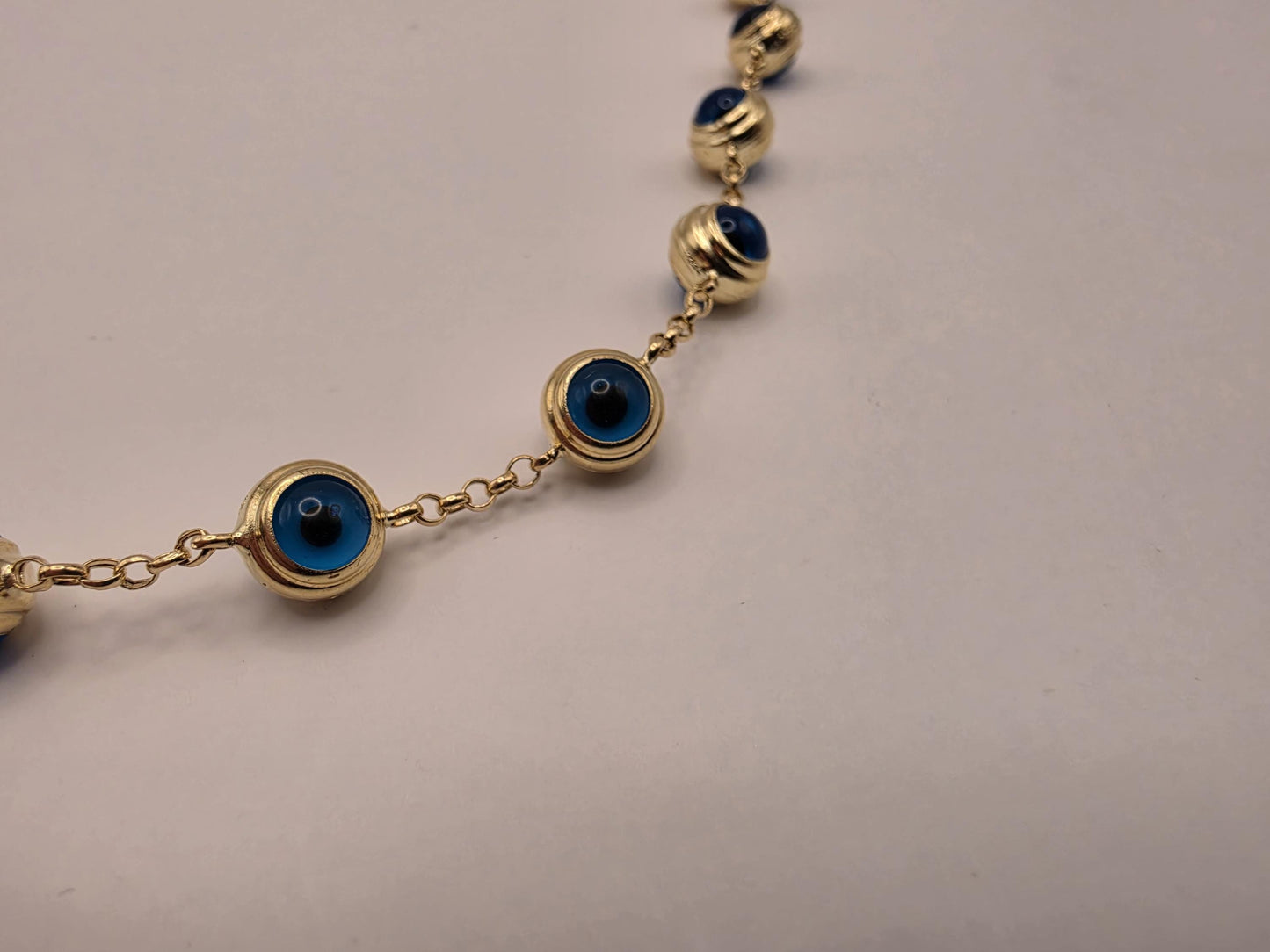 14K Yellow Gold Evil Eye Bracelet Blue Glass Bead Nazar Protection Good Luck Turkish Greek Amulet Fine Jewelry Gift for Her 7.5 Inch