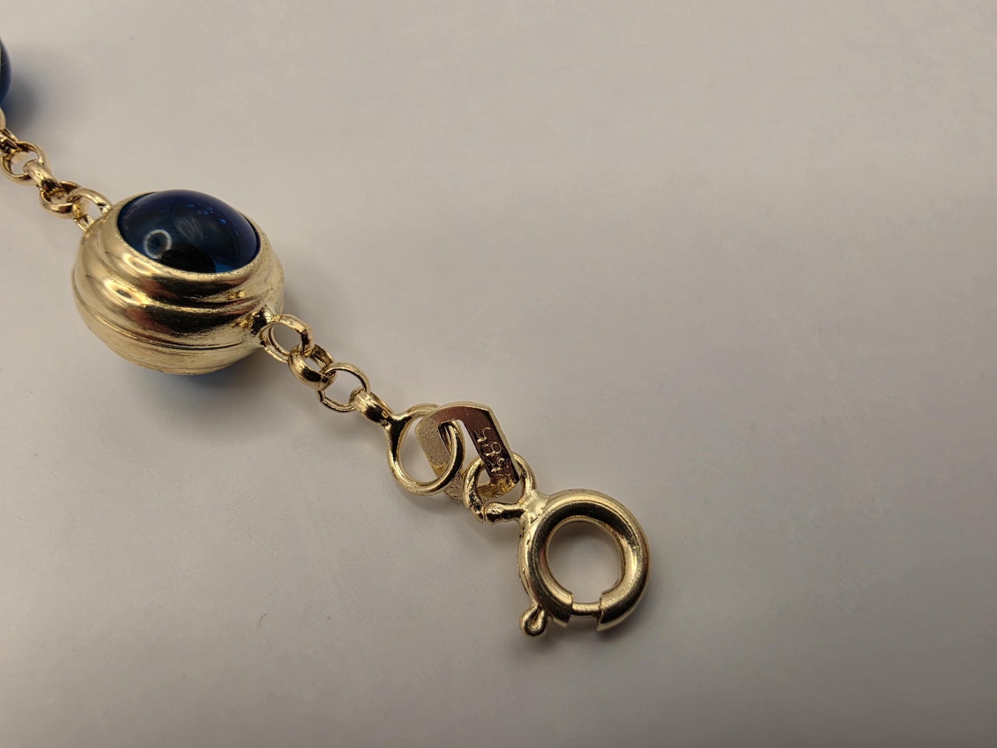 14K Yellow Gold Evil Eye Bracelet Blue Glass Bead Nazar Protection Good Luck Turkish Greek Amulet Fine Jewelry Gift for Her 7.5 Inch