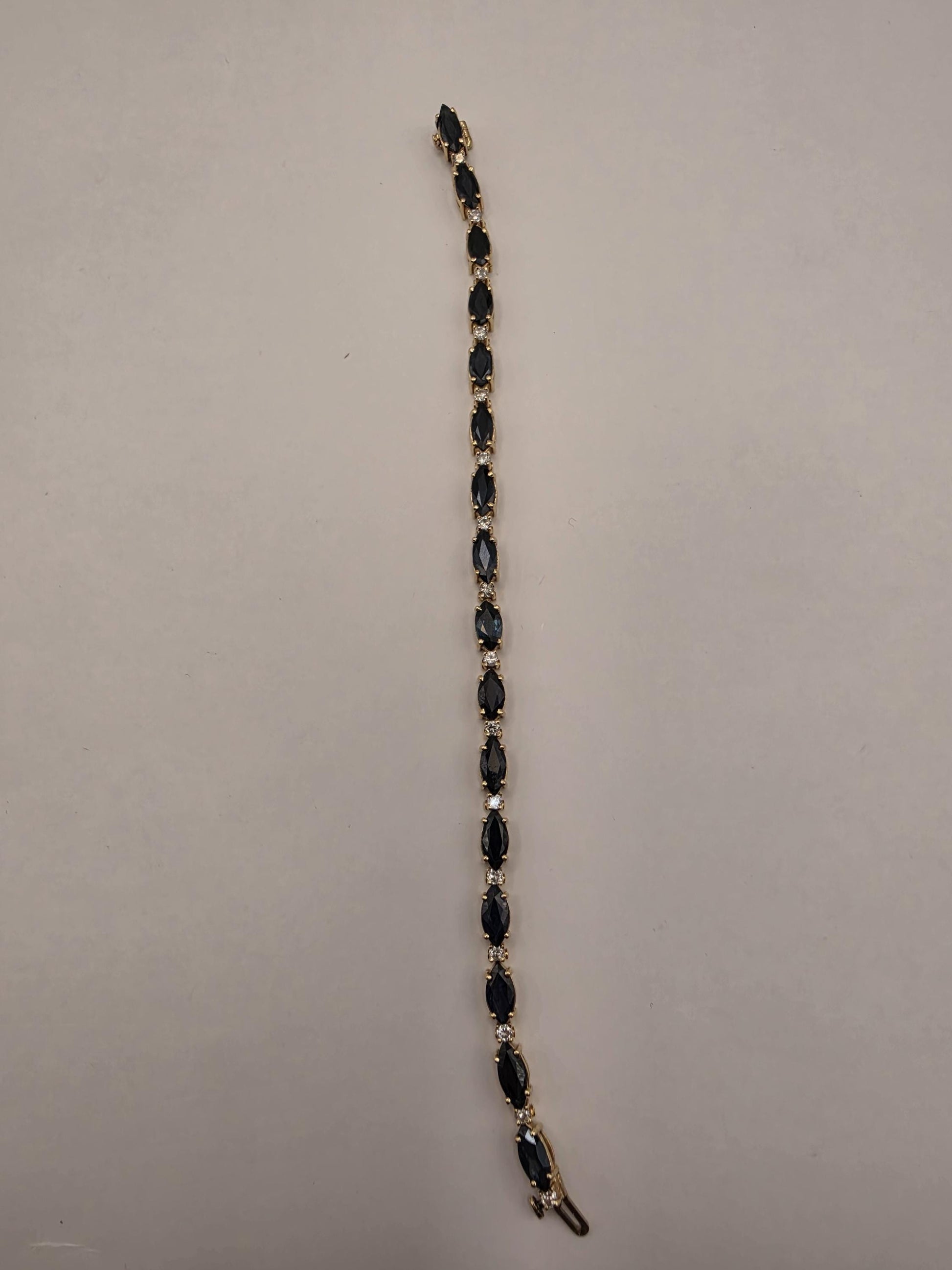 14K Yellow Gold Sapphire Diamond Tennis Bracelet Marquise Blue Sapphire Natural Diamond Line September Birthstone Fine Jewelry 7 Inch