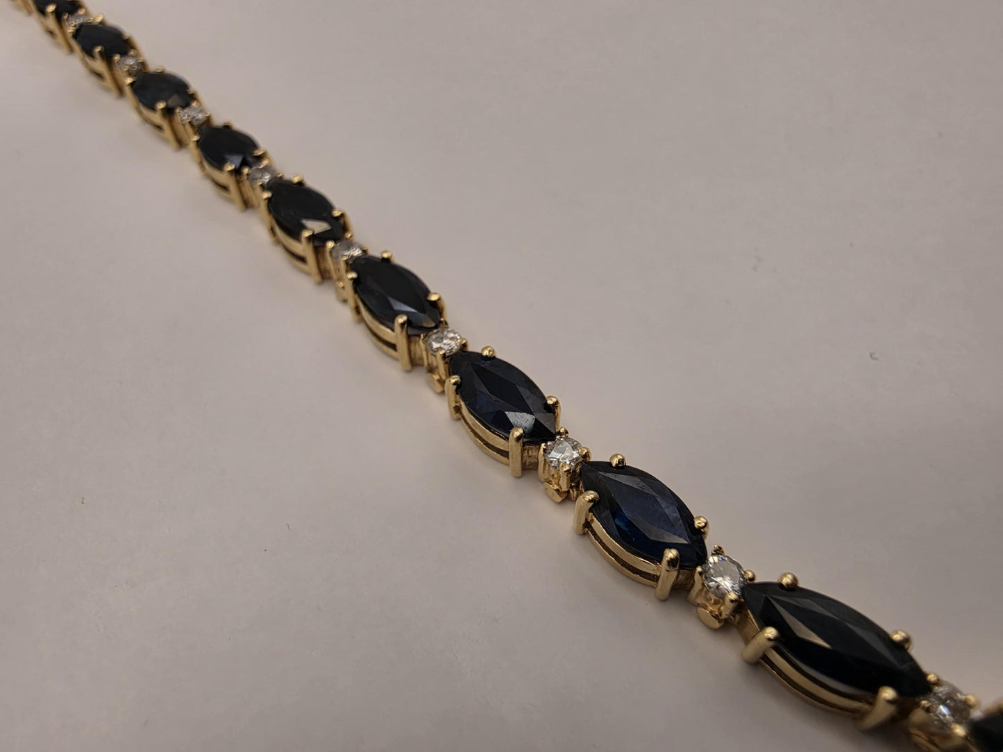 14K Yellow Gold Sapphire Diamond Tennis Bracelet Marquise Blue Sapphire Natural Diamond Line September Birthstone Fine Jewelry 7 Inch