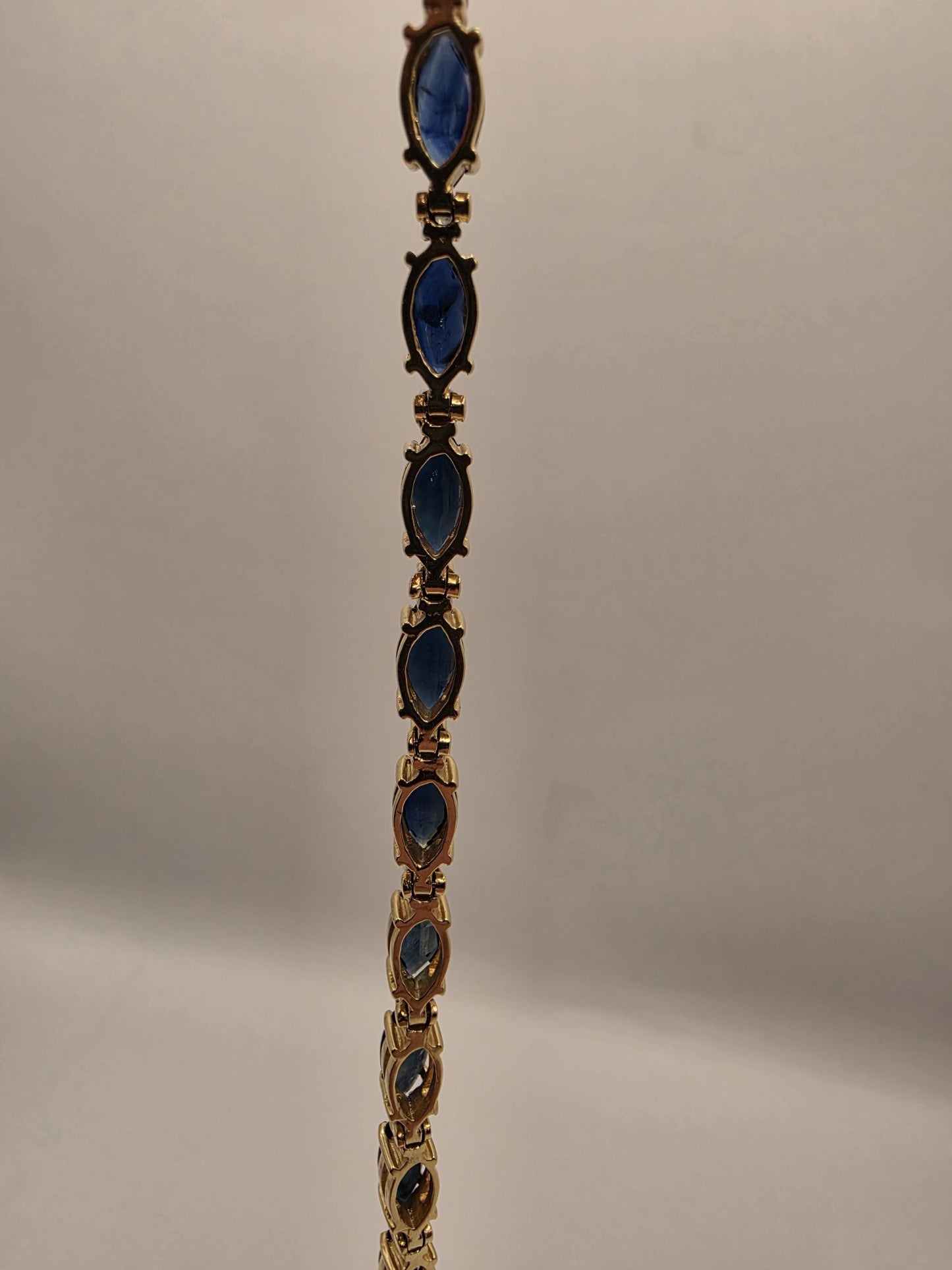 14K Yellow Gold Sapphire Diamond Tennis Bracelet Marquise Blue Sapphire Natural Diamond Line September Birthstone Fine Jewelry 7 Inch