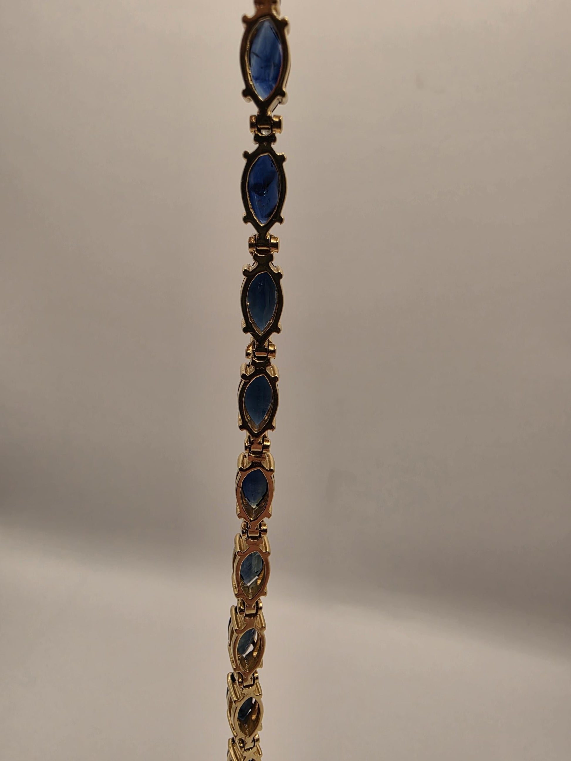 14K Yellow Gold Sapphire Diamond Tennis Bracelet Marquise Blue Sapphire Natural Diamond Line September Birthstone Fine Jewelry 7 Inch