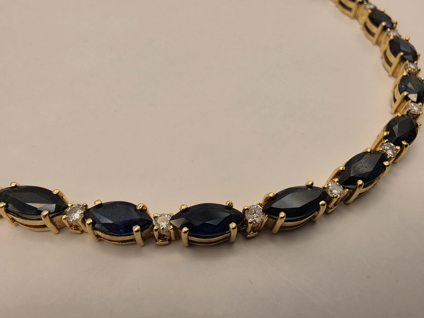 14K Yellow Gold Sapphire Diamond Tennis Bracelet Marquise Blue Sapphire Natural Diamond Line September Birthstone Fine Jewelry 7 Inch