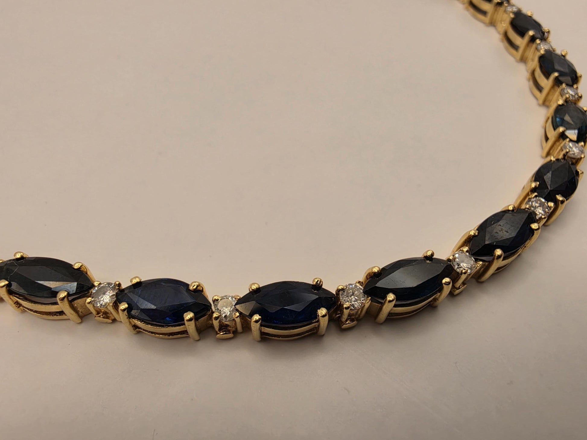 14K Yellow Gold Sapphire Diamond Tennis Bracelet Marquise Blue Sapphire Natural Diamond Line September Birthstone Fine Jewelry 7 Inch
