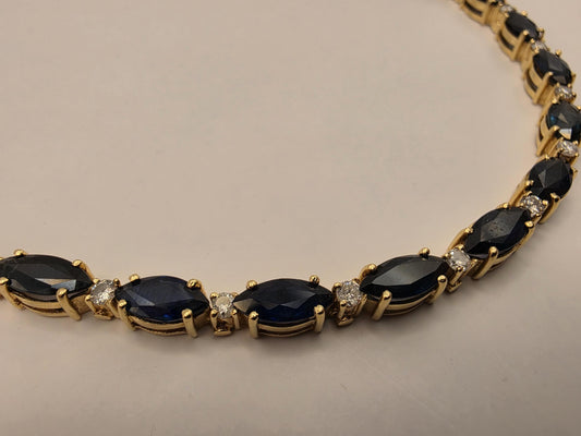 14K Yellow Gold Sapphire Diamond Tennis Bracelet Marquise Blue Sapphire Natural Diamond Line September Birthstone Fine Jewelry 7 Inch