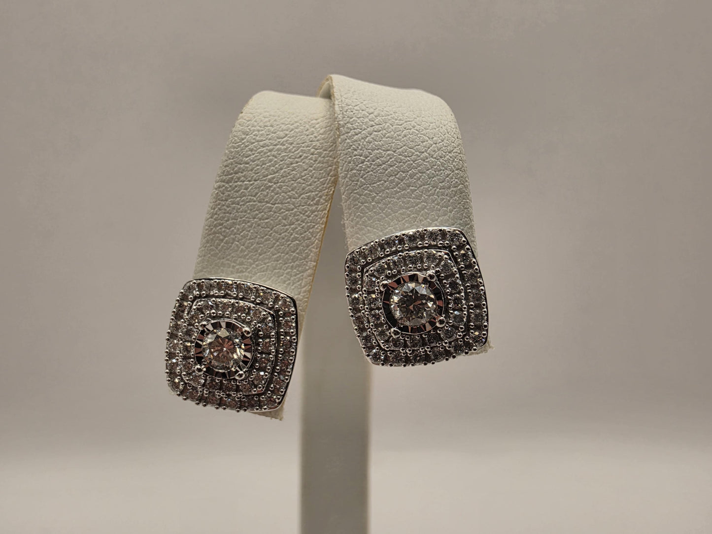 14K White Gold Diamond Double Halo Stud Earrings Round Natural Diamond Cushion Square Halo Studs Fine Jewelry Gift for Her Sparkle