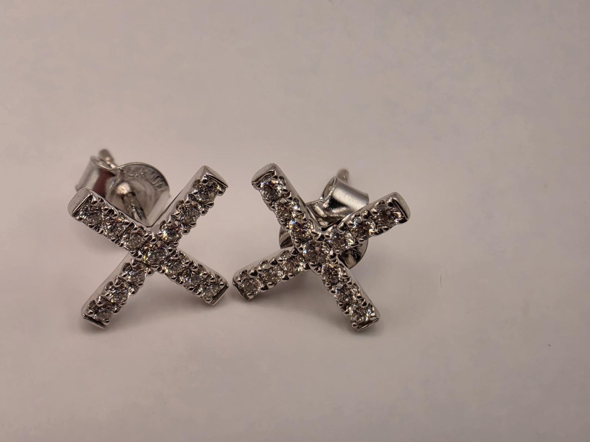 14K White Gold Diamond X Stud Earrings 0.33 CTW Natural Diamond Kiss Cross Studs Pave Fine Jewelry Gift for Her Love Sparkle