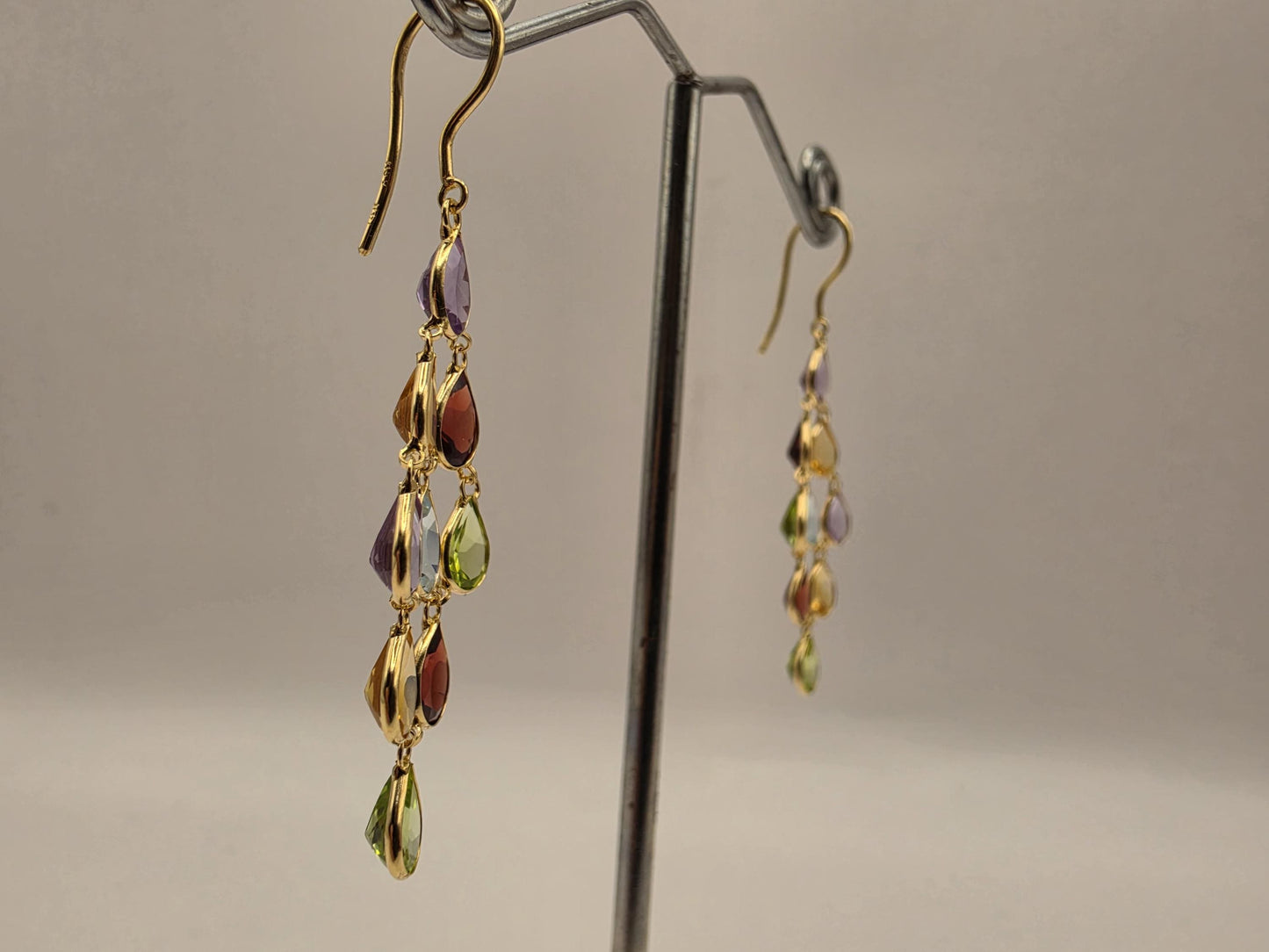4K Yellow Gold Multi Gemstone Chandelier Earrings Amethyst Citrine Garnet Peridot Blue Topaz Rainbow Drop Dangle Earrings Gift for Her