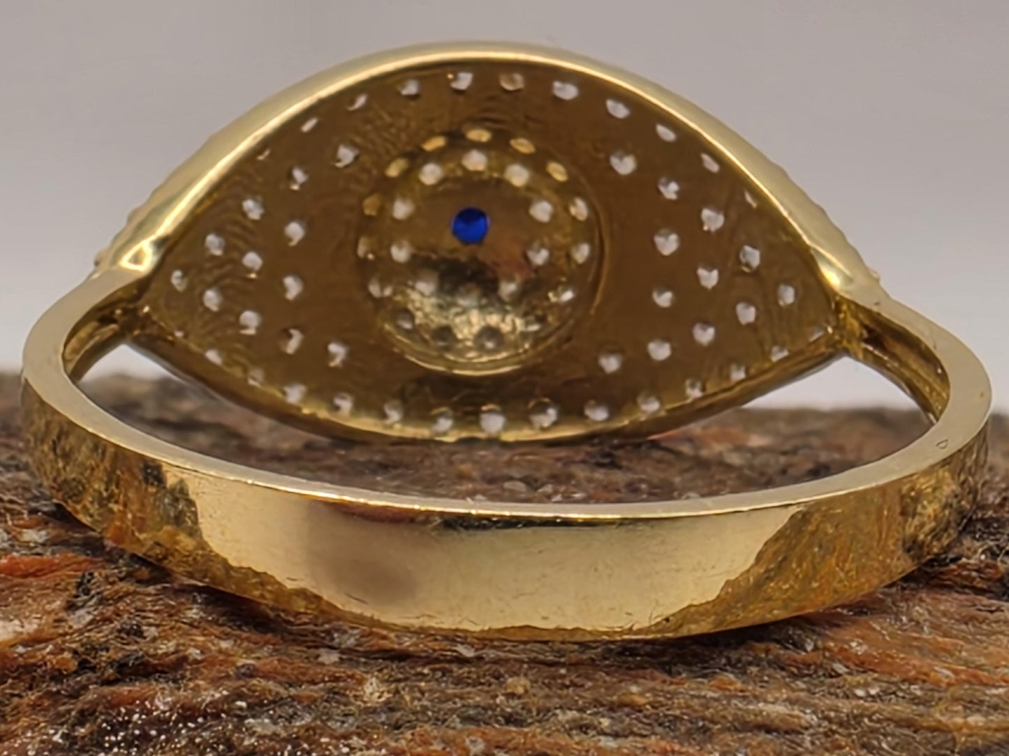14K Yellow Gold CZ Pave Dome Ring | Blue Accent Cocktail Ring | Size 8 | Cubic Zirconia Statement Band | Gift for Her