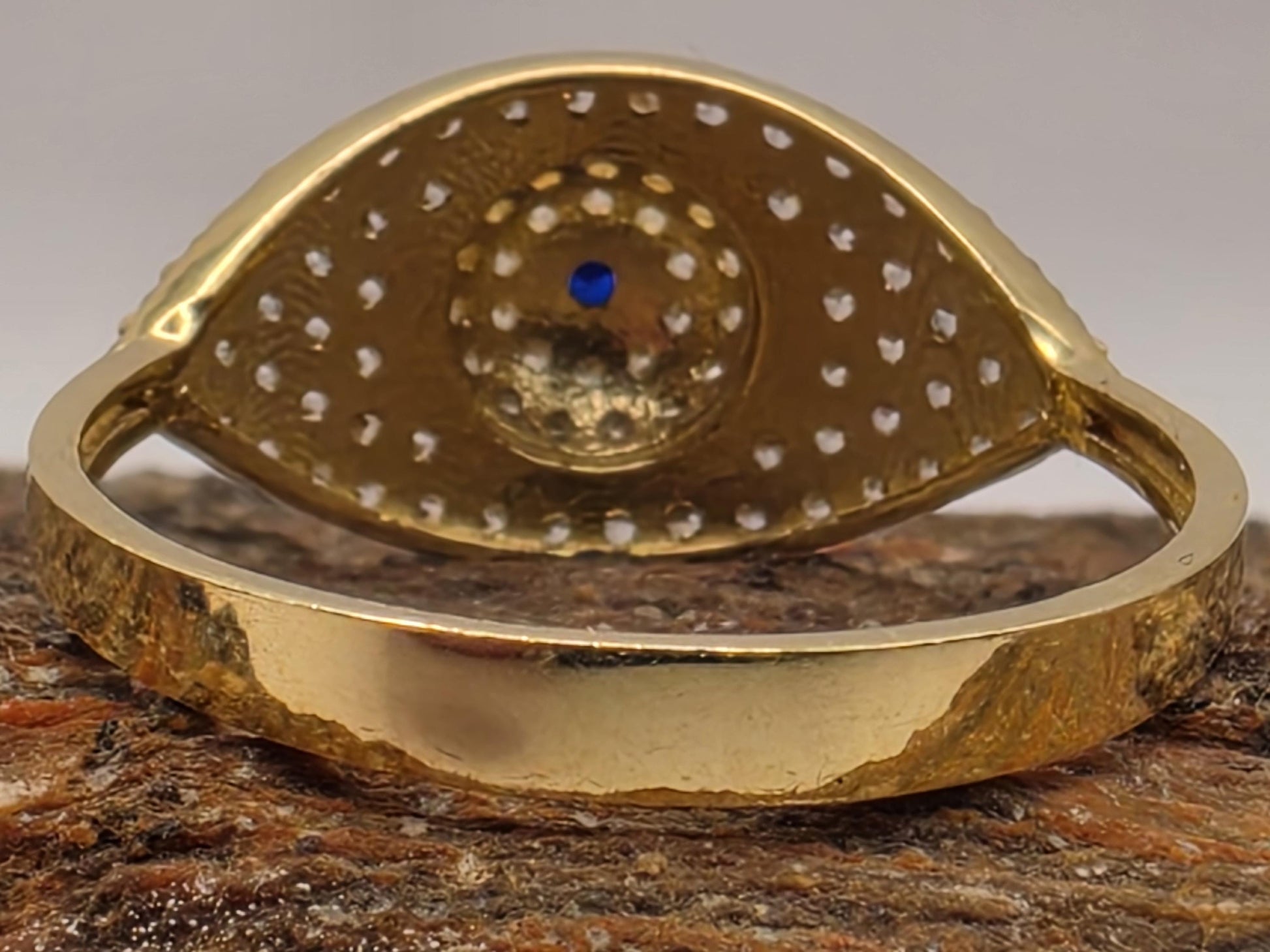 14K Yellow Gold CZ Pave Dome Ring | Blue Accent Cocktail Ring | Size 8 | Cubic Zirconia Statement Band | Gift for Her