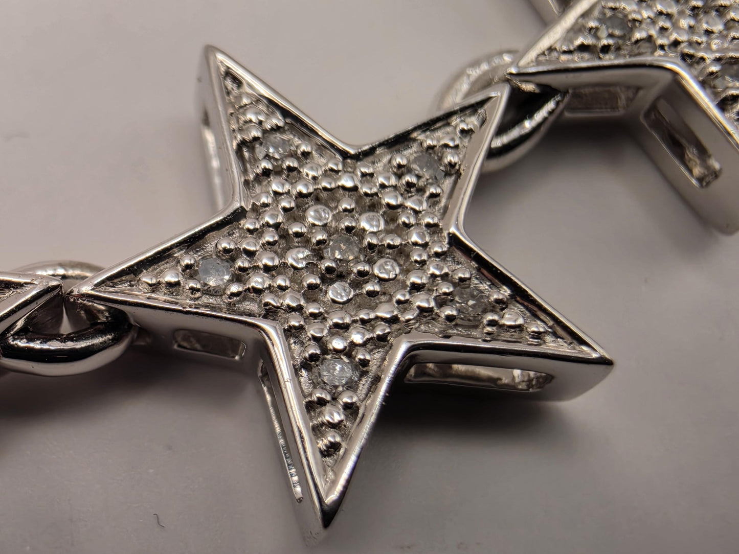 10K White Gold Diamond Star Bolo Bracelet | Adjustable Diamond Star Charm Bracelet | 0.10ctw | Celestial Gift for Her