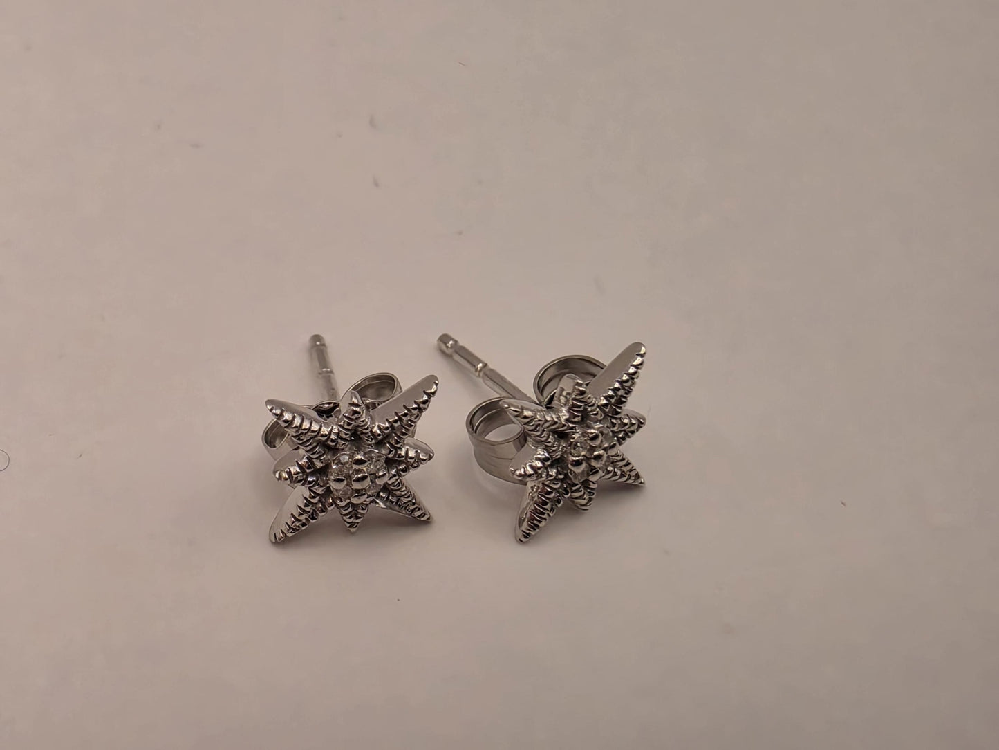 10K White Gold Diamond Star Stud Earrings | Celestial Pave Star Studs | Natural Diamond Star Studs | Dainty Star Gift