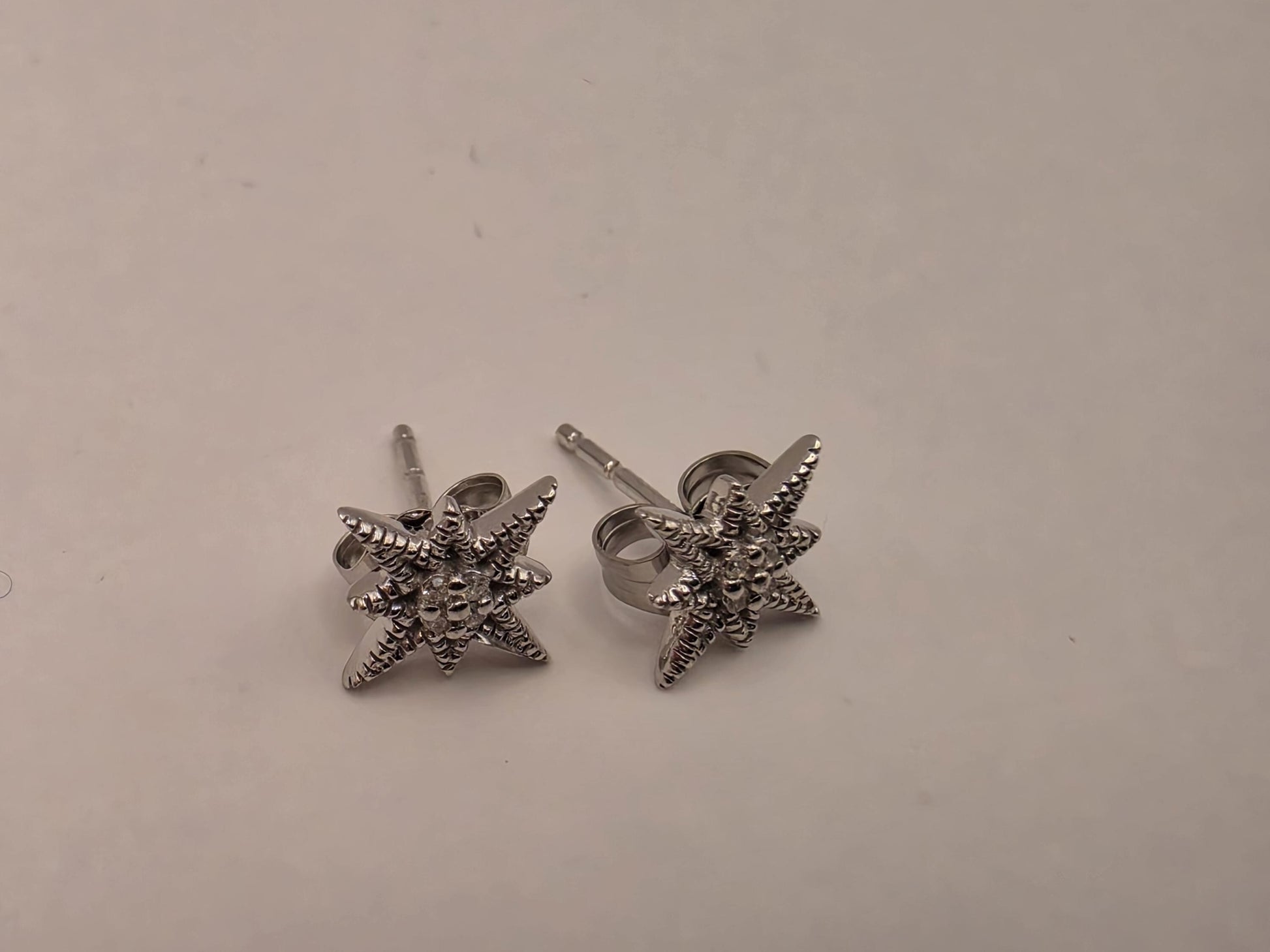 10K White Gold Diamond Star Stud Earrings | Celestial Pave Star Studs | Natural Diamond Star Studs | Dainty Star Gift