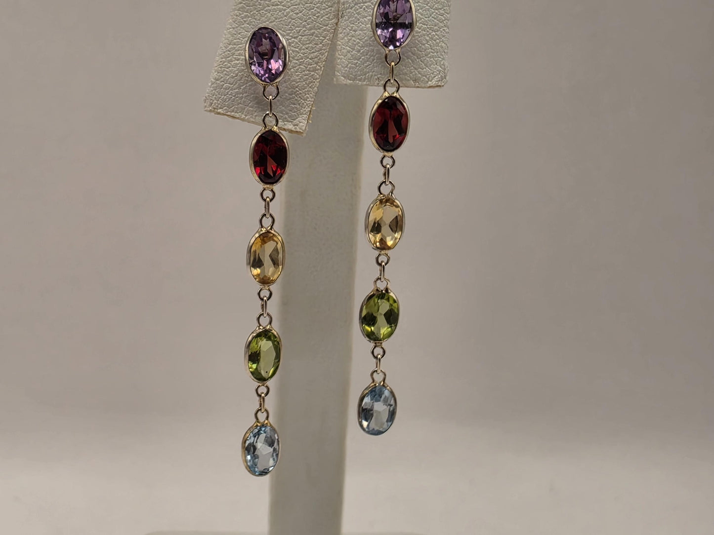 14K Gold Multi Gemstone Drop Earrings | Amethyst Garnet Citrine Peridot Blue Topaz | Bezel Dangle Earrings | Gift for Her