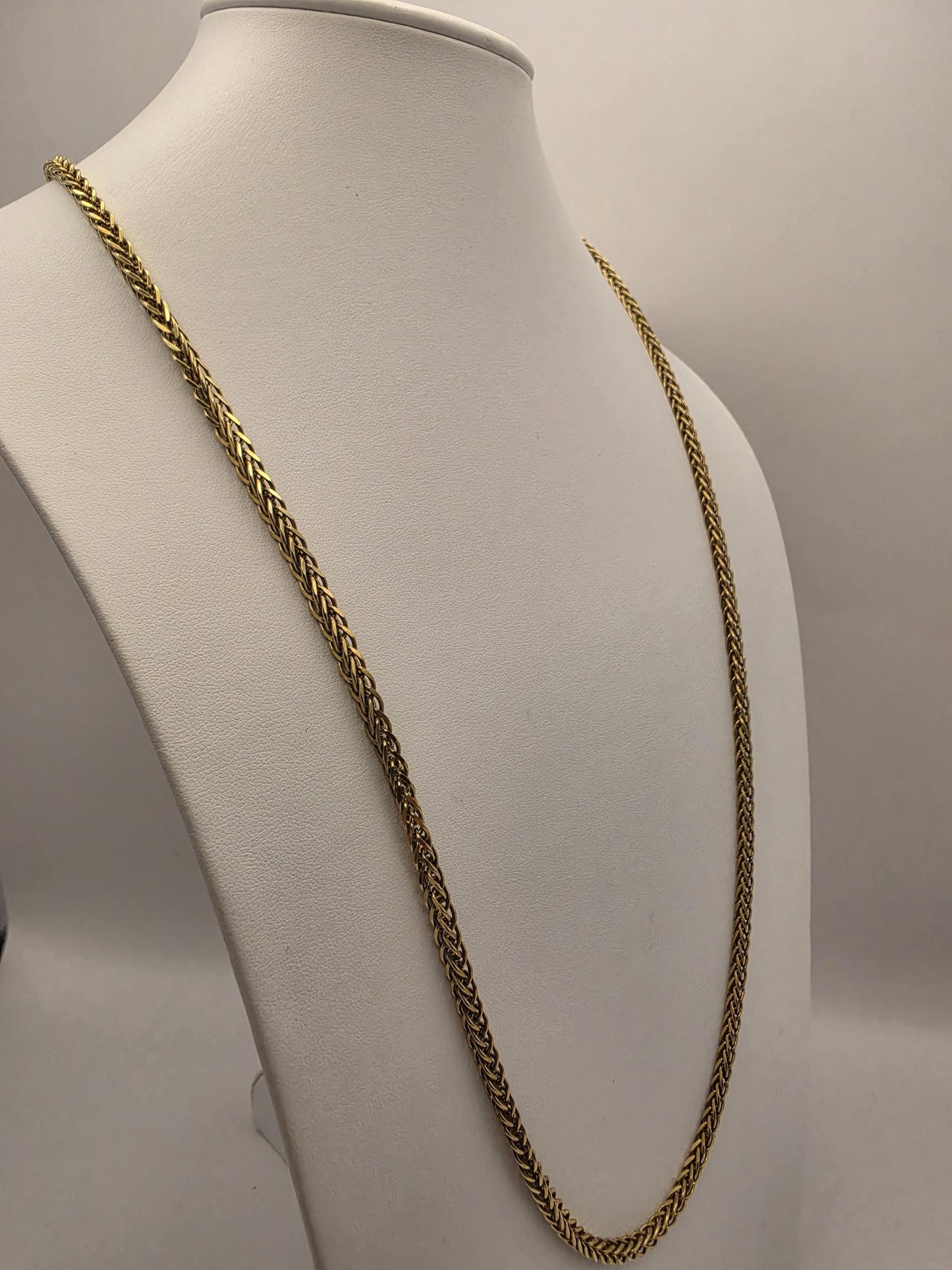 Gold Plated Wheat Chain Necklace | 925 Sterling Silver | 30 Inch | 4.3mm | Long Mens Wheat Spiga Chain | Heavy Chain