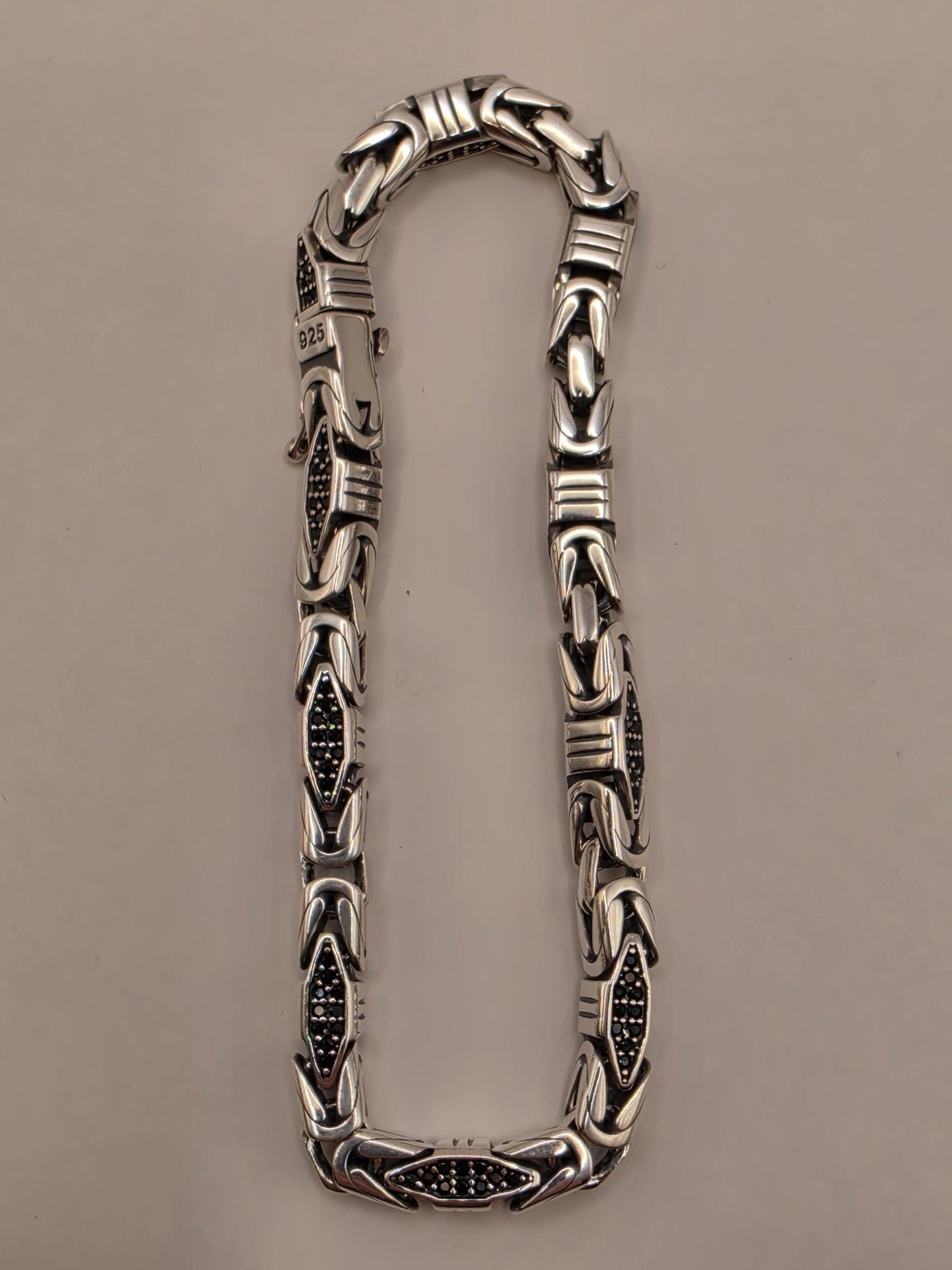 Solid 925 Sterling Silver Geometric Station Bracelet 5mm Mens Oxidized Dotwork Bali Link 8 Inch 21.4 Grams Gift for Him