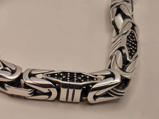 Solid 925 Sterling Silver Geometric Station Bracelet 5mm Mens Oxidized Dotwork Bali Link 8 Inch 21.4 Grams Gift for Him