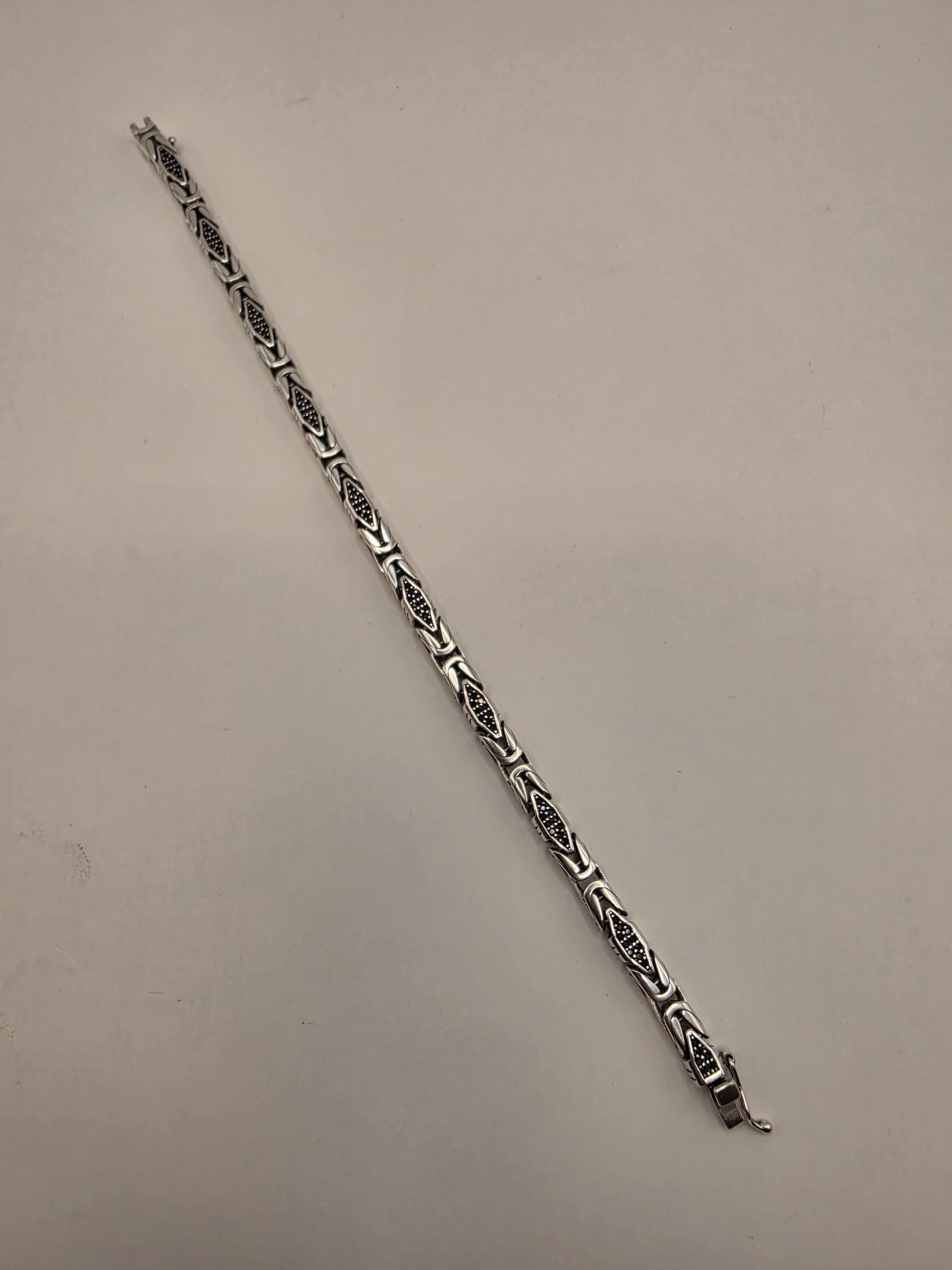 Solid 925 Sterling Silver Geometric Station Bracelet 5mm Mens Oxidized Dotwork Bali Link 8 Inch 21.4 Grams Gift for Him