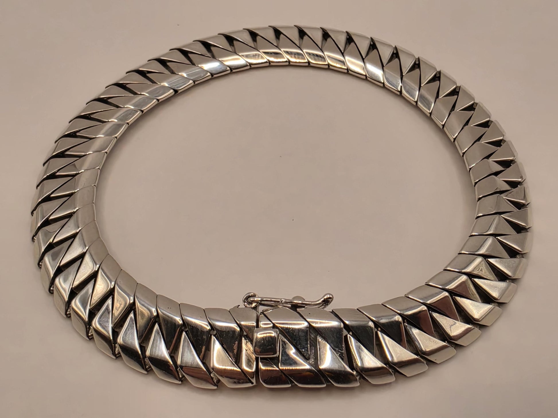 Solid 925 Sterling Silver Fancy Link Bracelet 9.5mm Mens Heavy Diagonal Panther Style 8 Inch 23.5 Grams High Polish Gift for Him Boyfriend