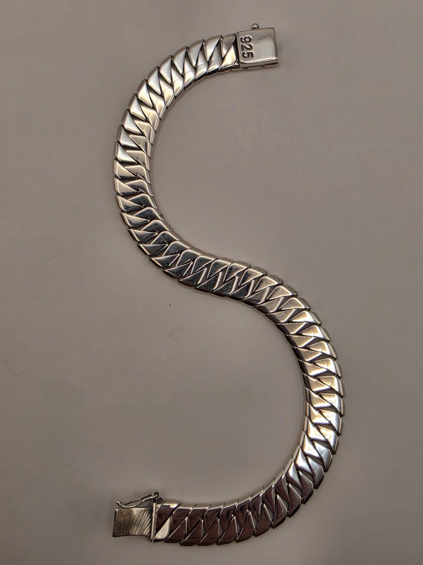 Solid 925 Sterling Silver Fancy Link Bracelet 9.5mm Mens Heavy Diagonal Panther Style 8 Inch 23.5 Grams High Polish Gift for Him Boyfriend
