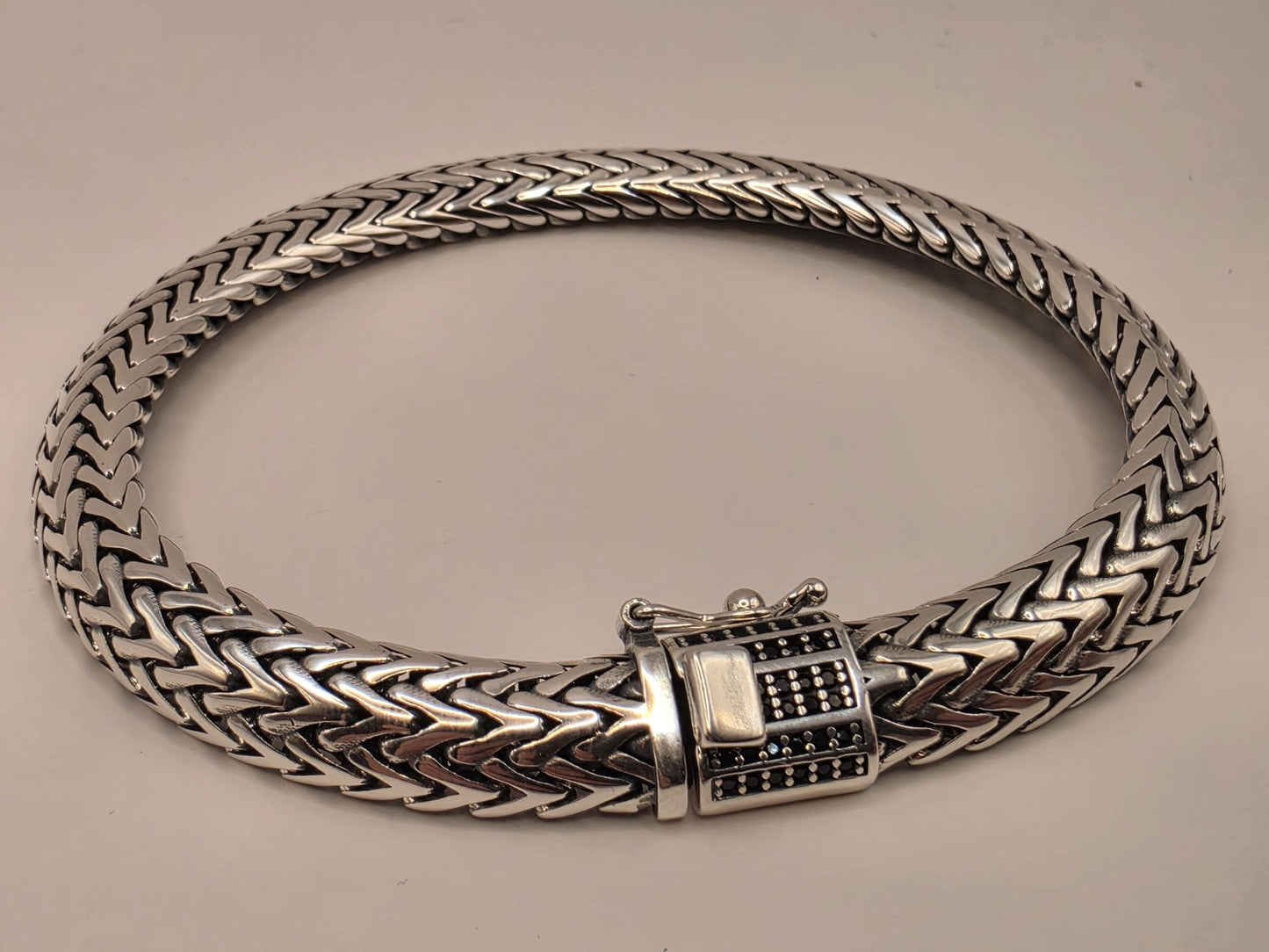 Solid 925 Sterling Silver Woven Foxtail Bracelet 8.5mm Mens Extra Heavy Bali Weave 8 Inch 32.9 Grams Oxidized Clasp Statement Gift for Him